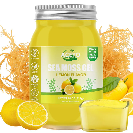 Organic Raw Vegan Lemon Flavored Irish Sea Moss Gel (18 oz) - Rich in 102 Vitamins & Minerals - Non-GMO & Wild Harvested - Immune Defense & Digestive Support - Thyroid Health