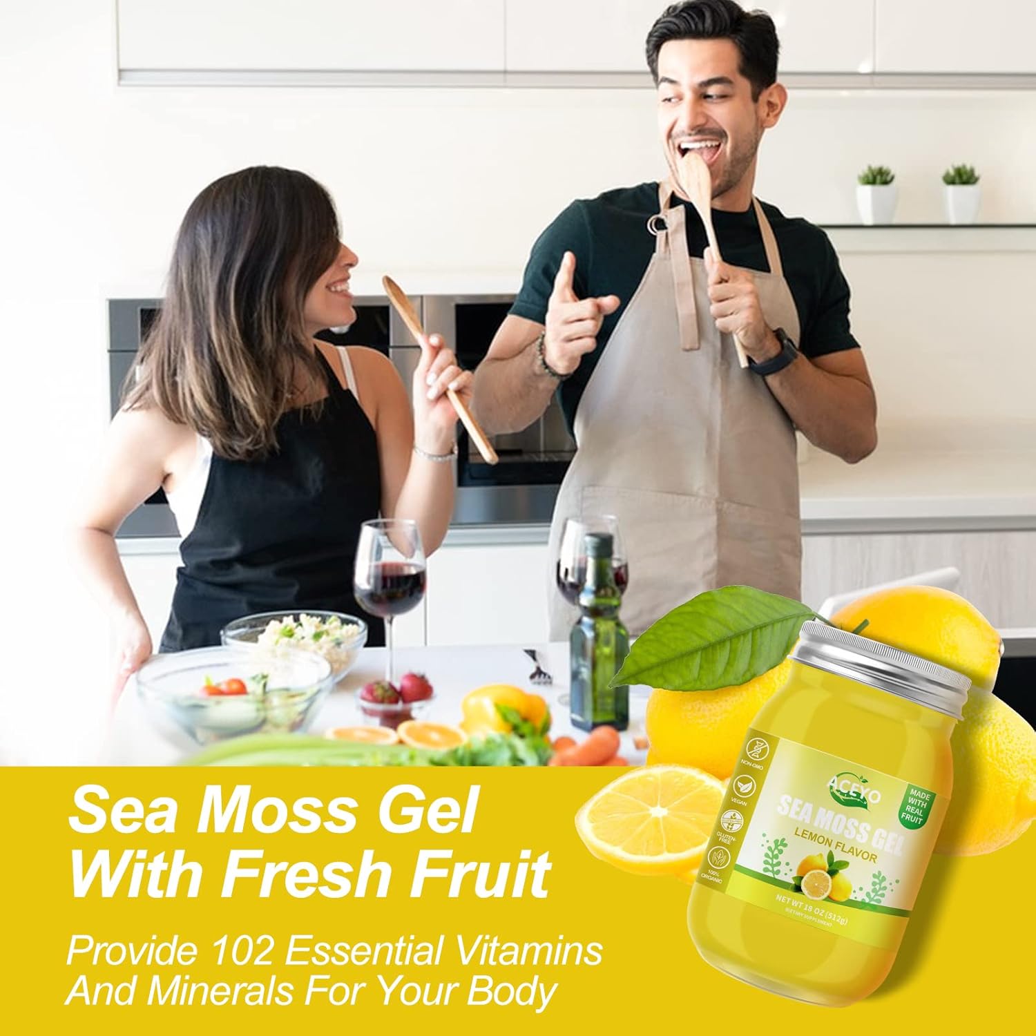 Organic Raw Vegan Lemon Flavored Irish Sea Moss Gel (18 oz) - Rich in 102 Vitamins & Minerals - Non-GMO & Wild Harvested - Immune Defense & Digestive Support - Thyroid Health