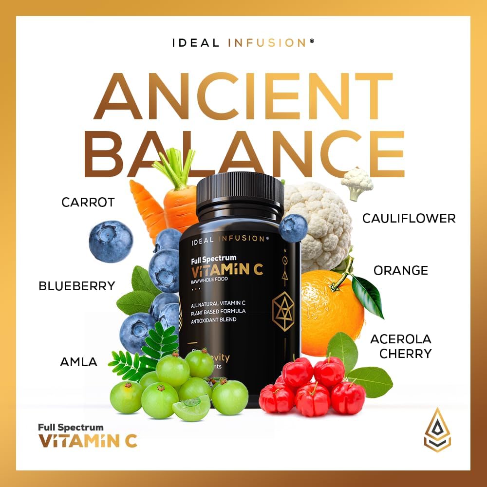 Organic Raw Whole Food Vitamin C Complex with Bioflavanoids - 60 Servings, No Synthetic Ascorbic Acid