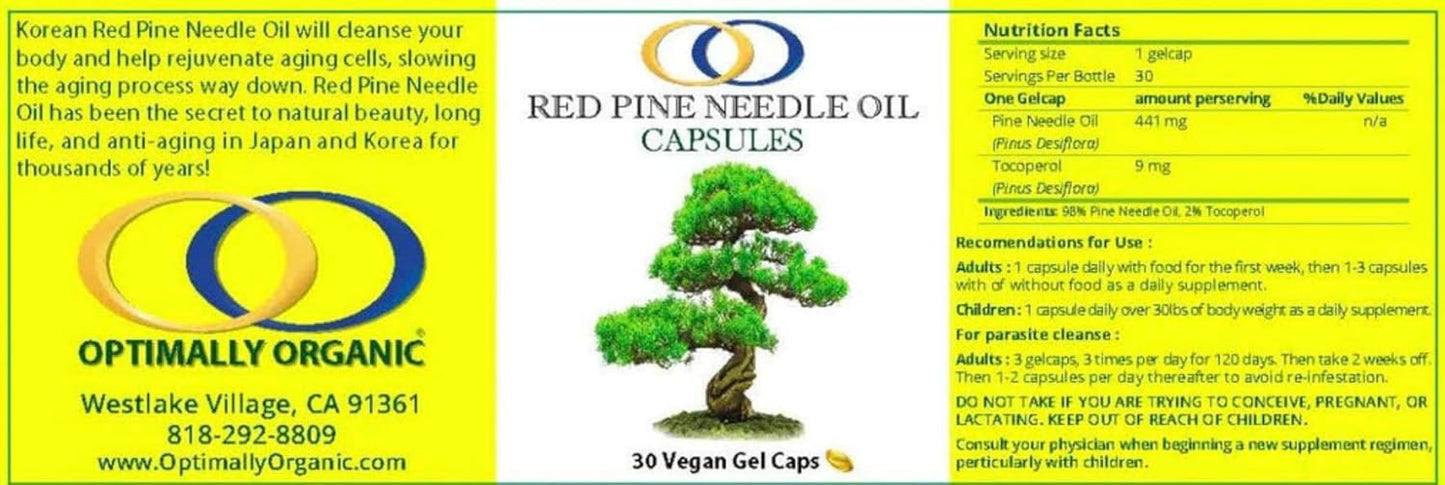Organic Red Pine Needle Oil Capsules for Immune System Support & Cell Health - Vegan Body Cleanse - Pinus densiflora BioActive Formula