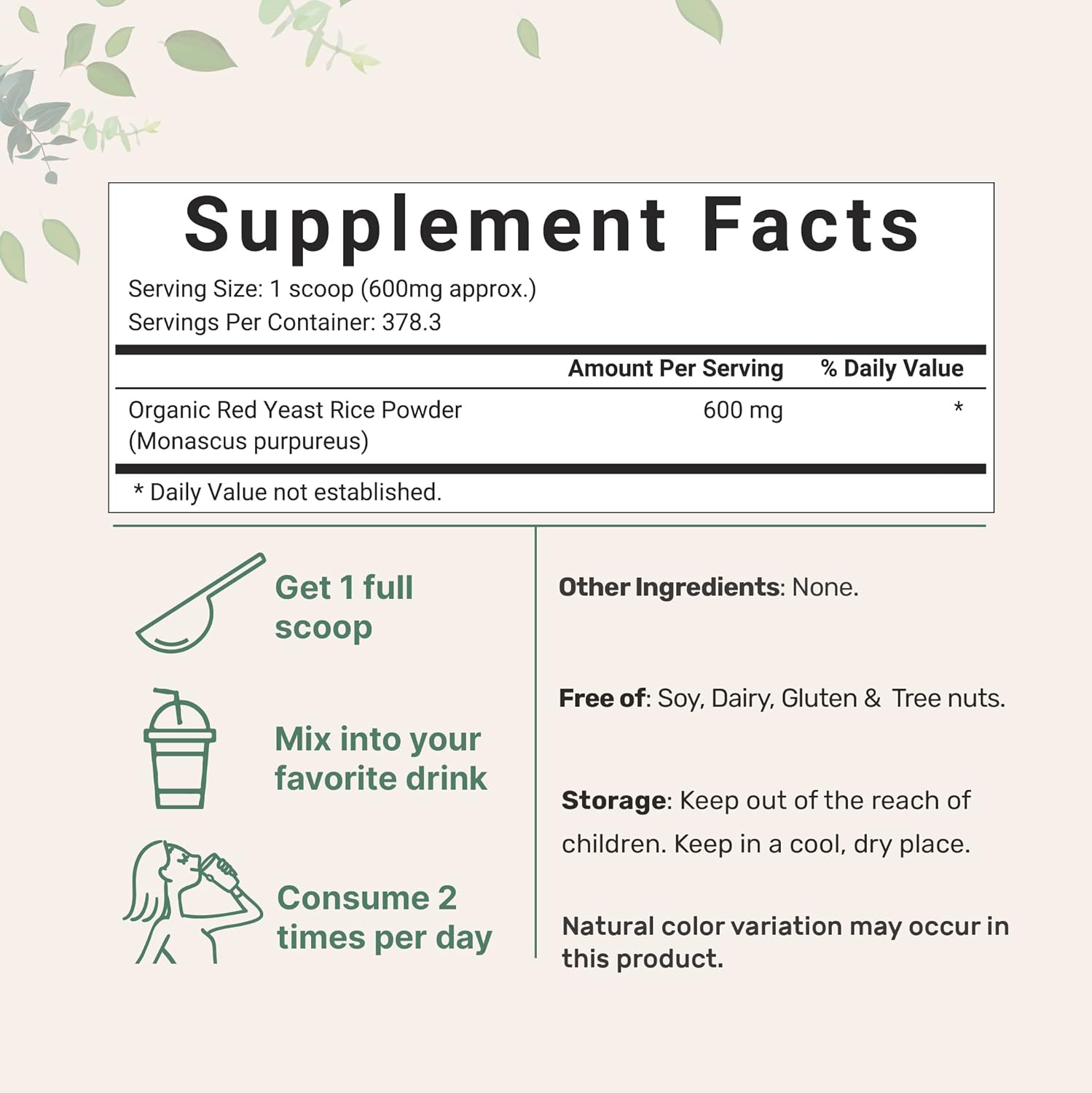 Organic Red Yeast Rice Powder 8oz - Non-GMO & Vegan - 1 Year Supply