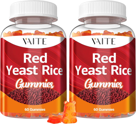 Organic Red Yeast Rice with Coq10 Gummies - 1200mg RYR Synergy Supplement - Non-GMO Herbal Chews - 2 Pack of 60 Count Vegan Gummies