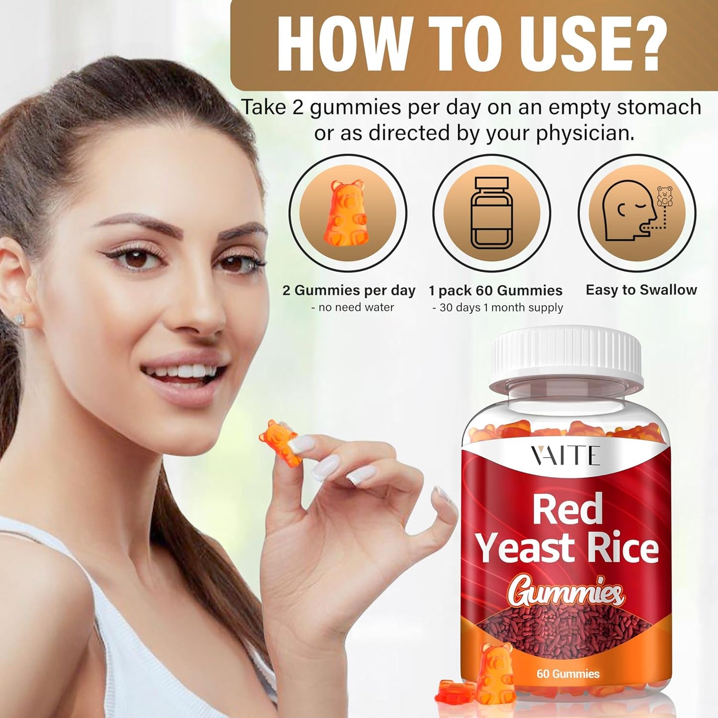 Organic Red Yeast Rice with Coq10 Gummies - 1200mg RYR Synergy Supplement - Non-GMO Herbal Chews - 2 Pack of 60 Count Vegan Gummies