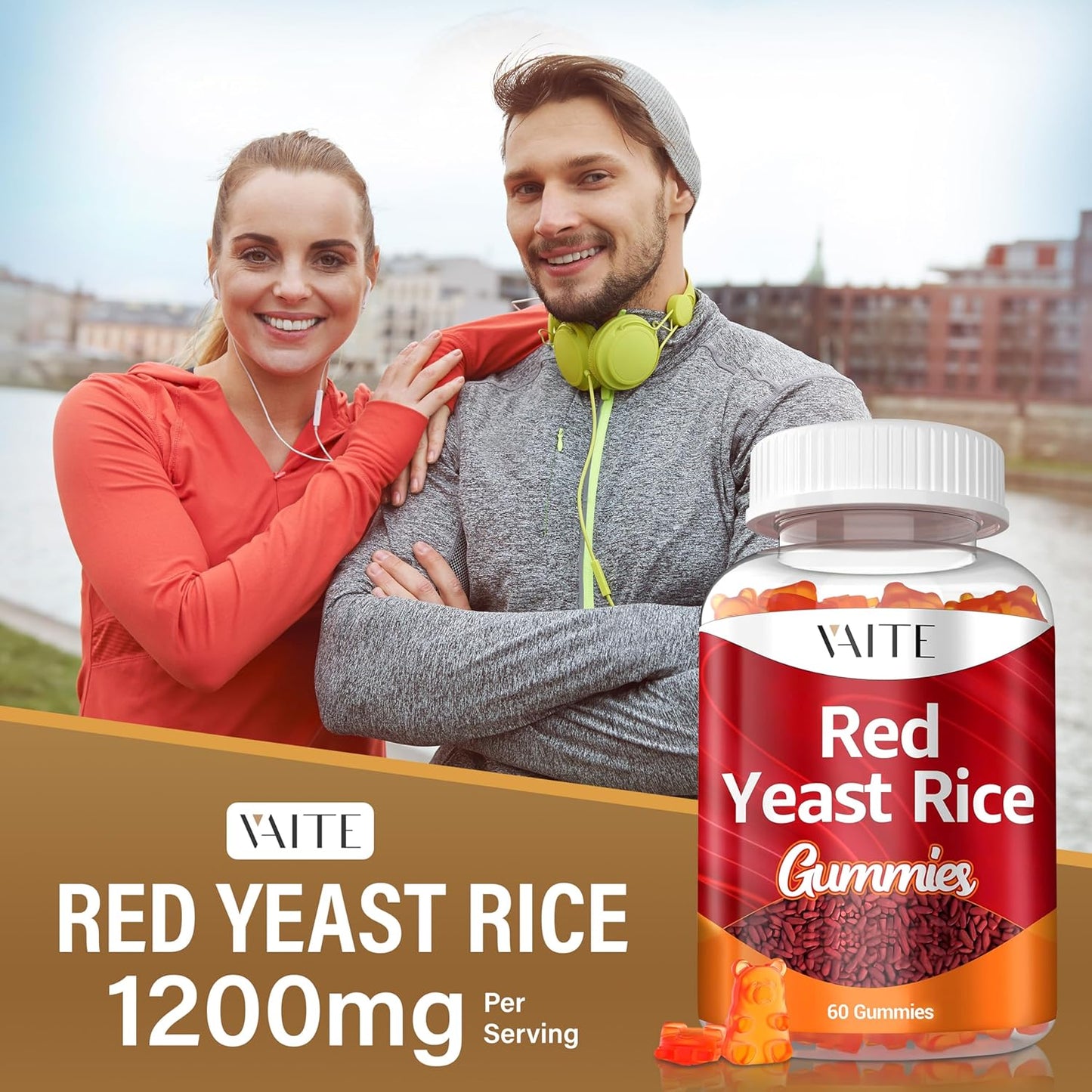 Organic Red Yeast Rice with Coq10 Gummies - 1200mg RYR Synergy Supplement - Non-GMO Herbal Chews - 2 Pack of 60 Count Vegan Gummies