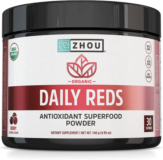 Organic Reds Antioxidant Superfood Powder with Vitamin C, Tart Cherry, Beetroot, Cranberry, Goji Berry - Immune Support, Non-GMO, Vegan - 30 Servings