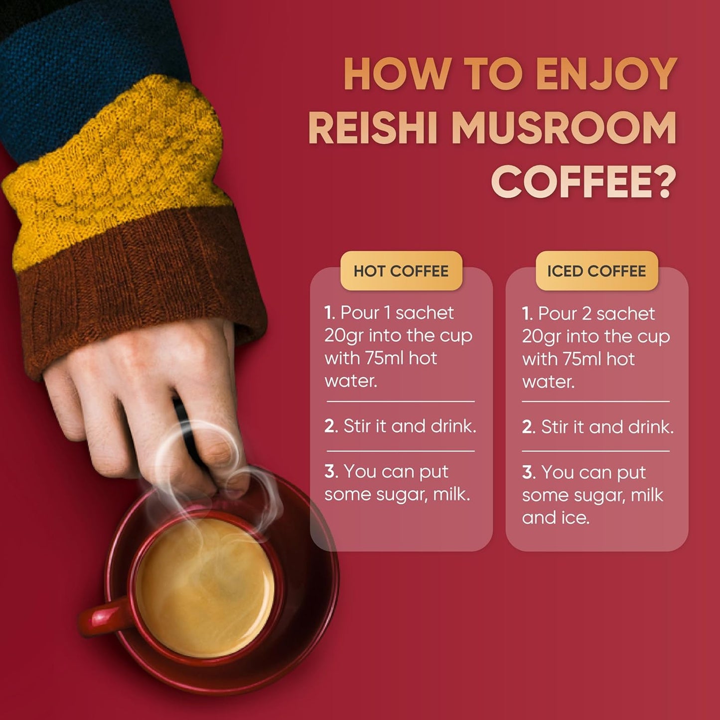 Organic Reishi Coffee Combo Pack: 30 & 10 Sachets, Energy and Immune Support, Mushroom Supplement