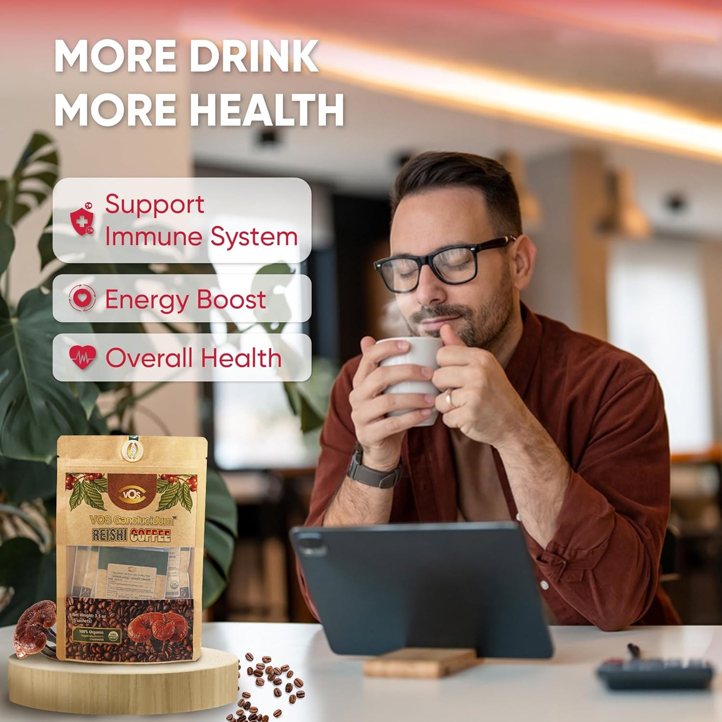 Organic Reishi Coffee Combo Pack: 30 & 10 Sachets, Energy and Immune Support, Mushroom Supplement
