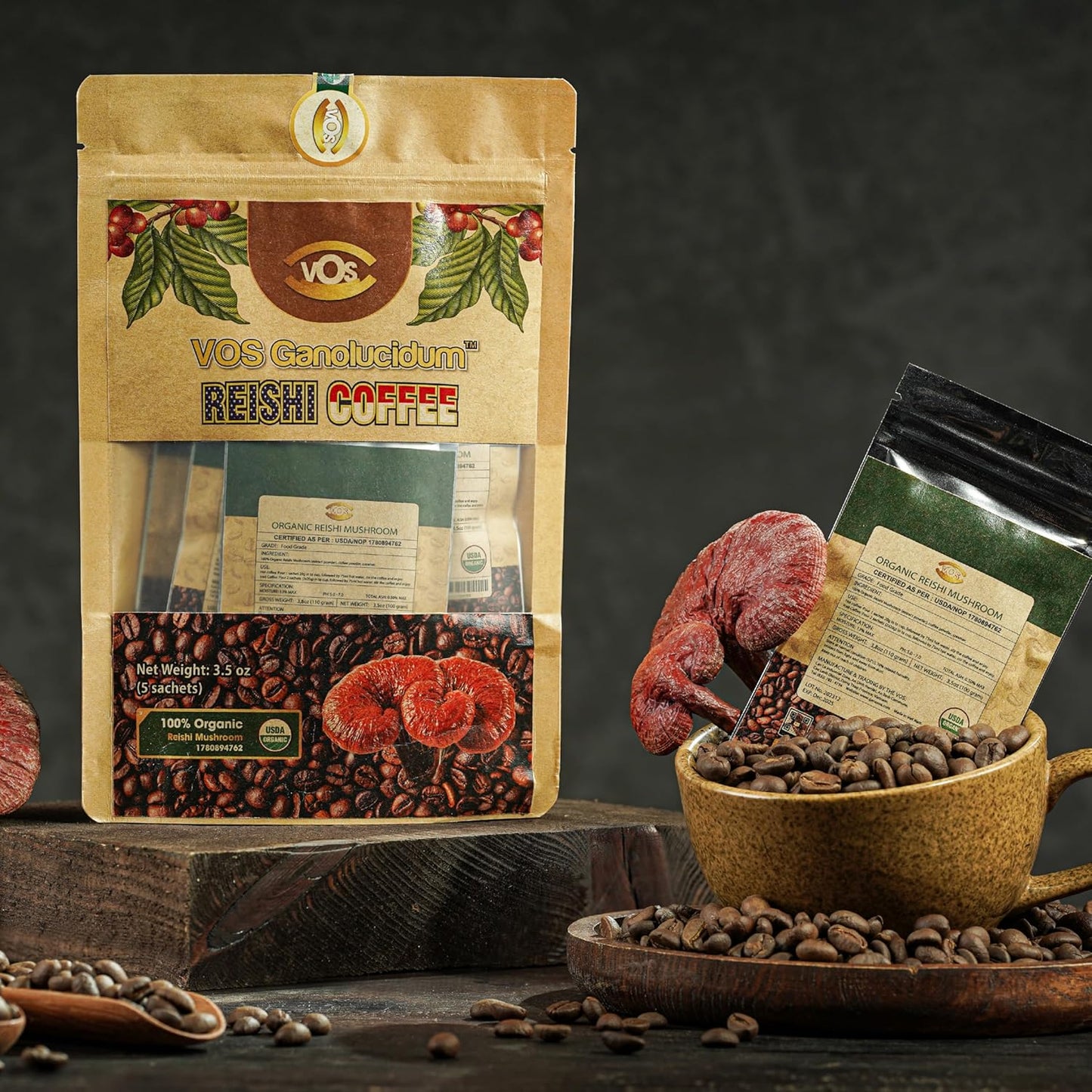 Organic Reishi Coffee Combo Pack: 30 & 10 Sachets, Energy and Immune Support, Mushroom Supplement