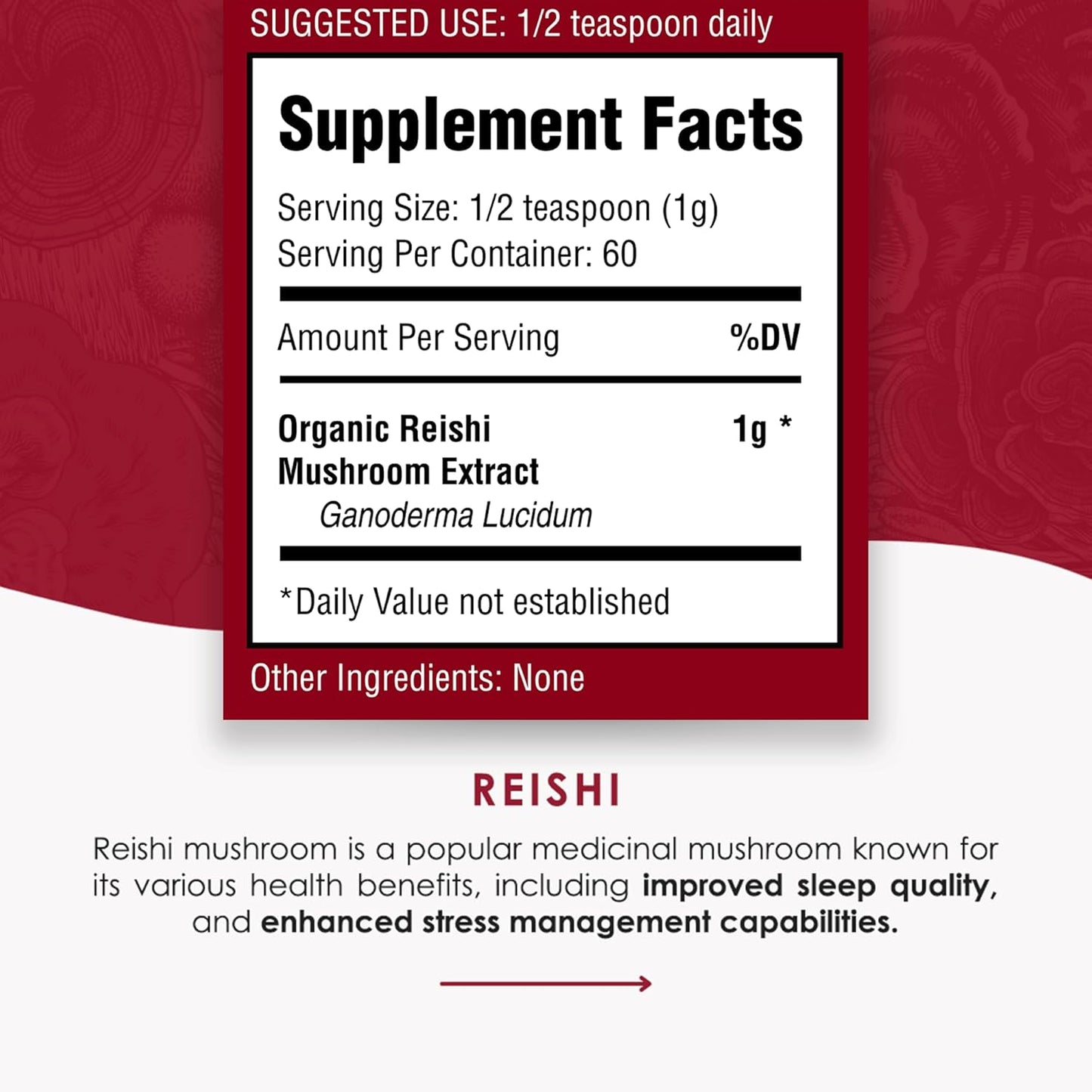 Organic Reishi Mushroom Extract Powder for Immune Support, Stress Relief, Better Sleep - 60g - BoostGo Australia