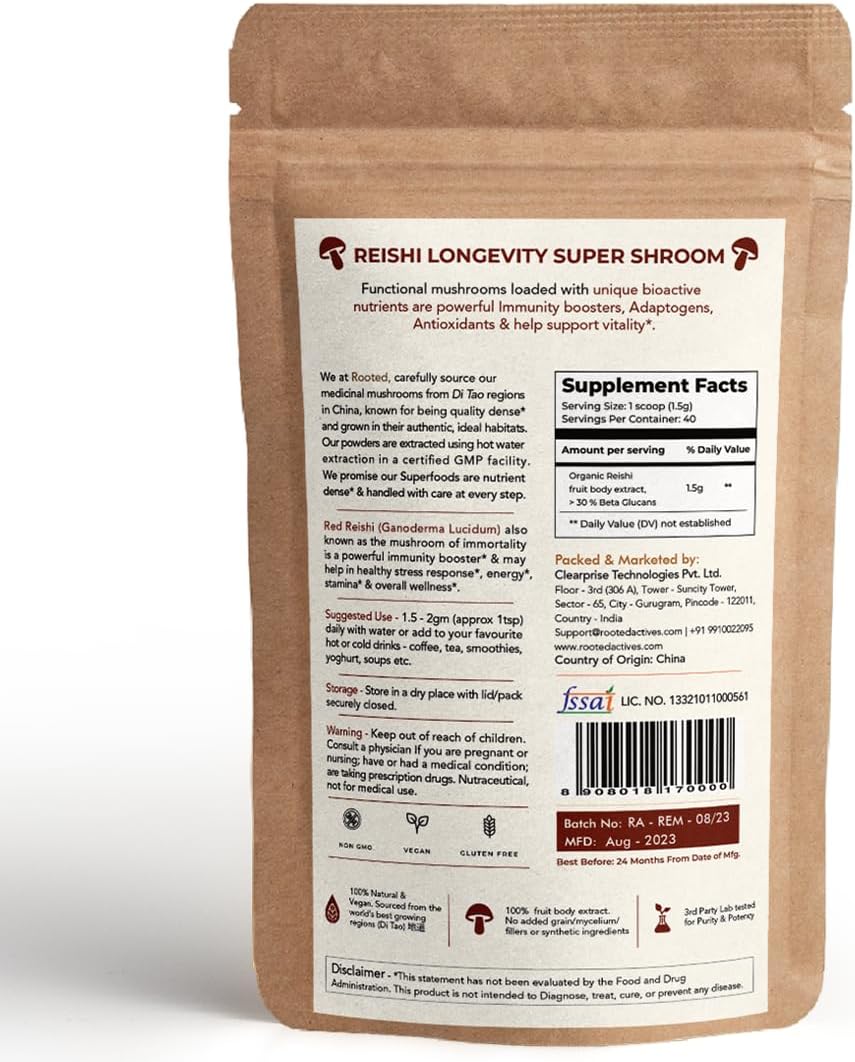 Organic Reishi Mushroom Extract Powder | Supports Heart Health, Stress Relief, Liver Function | High Beta Glucans | USDA Certified (2.11 oz)