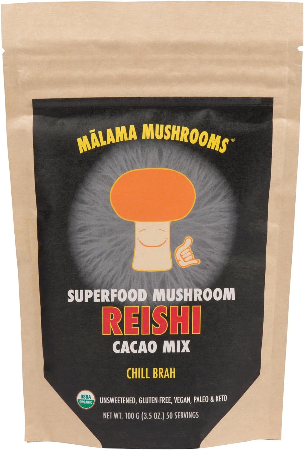 Organic Reishi Mushroom Hot Cacao Mix - Superfood Adaptogenic Unsweetened Powder with Fair Trade Cacao and Cinnamon - 50 Servings by Malama