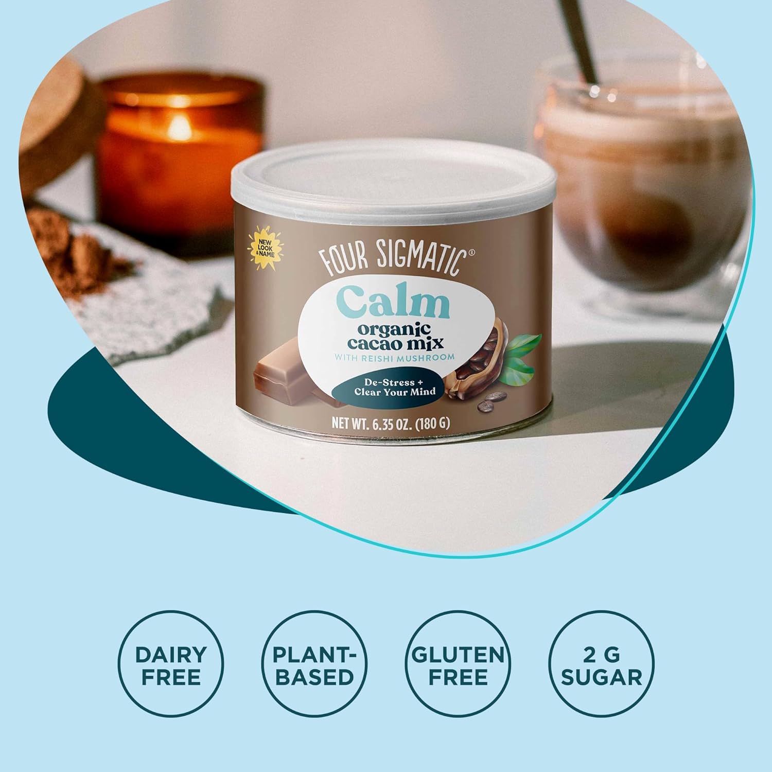 Organic Reishi Mushroom Hot Cacao Mix for Stress Relief & Sleep Support - Vegan, Gluten-Free & Dairy-Free - 30 Servings