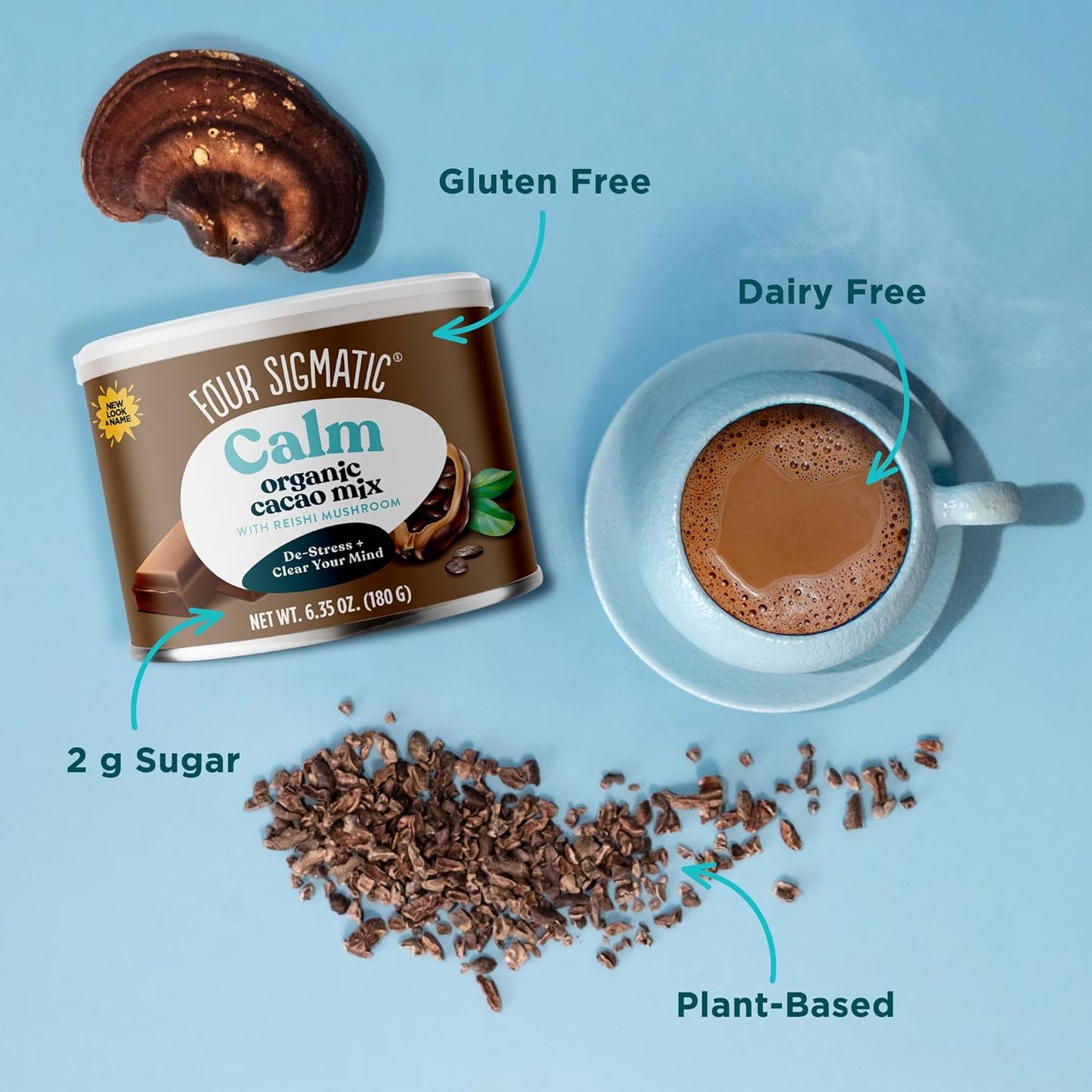 Organic Reishi Mushroom Hot Cacao Mix for Stress Relief & Sleep Support - Vegan, Gluten-Free & Dairy-Free - 30 Servings