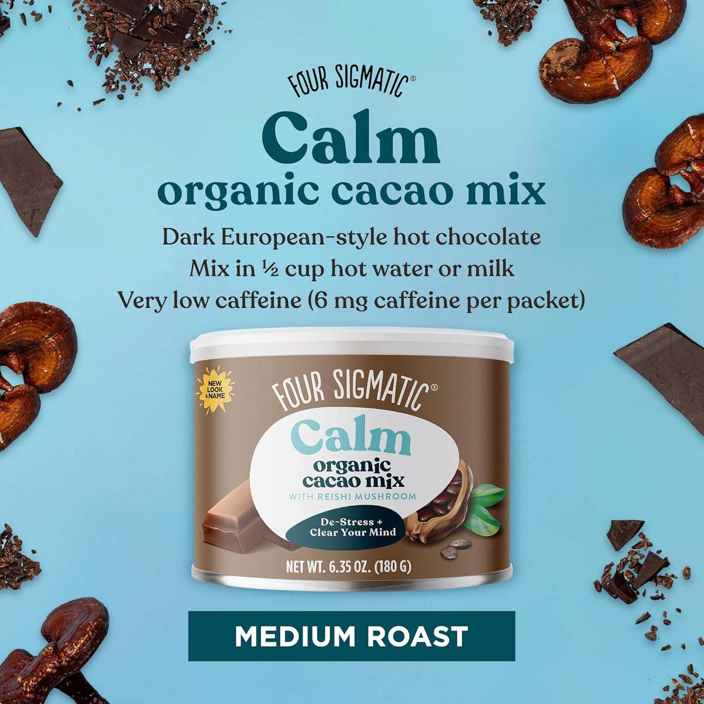 Organic Reishi Mushroom Hot Cacao Mix for Stress Relief & Sleep Support - Vegan, Gluten-Free & Dairy-Free - 30 Servings
