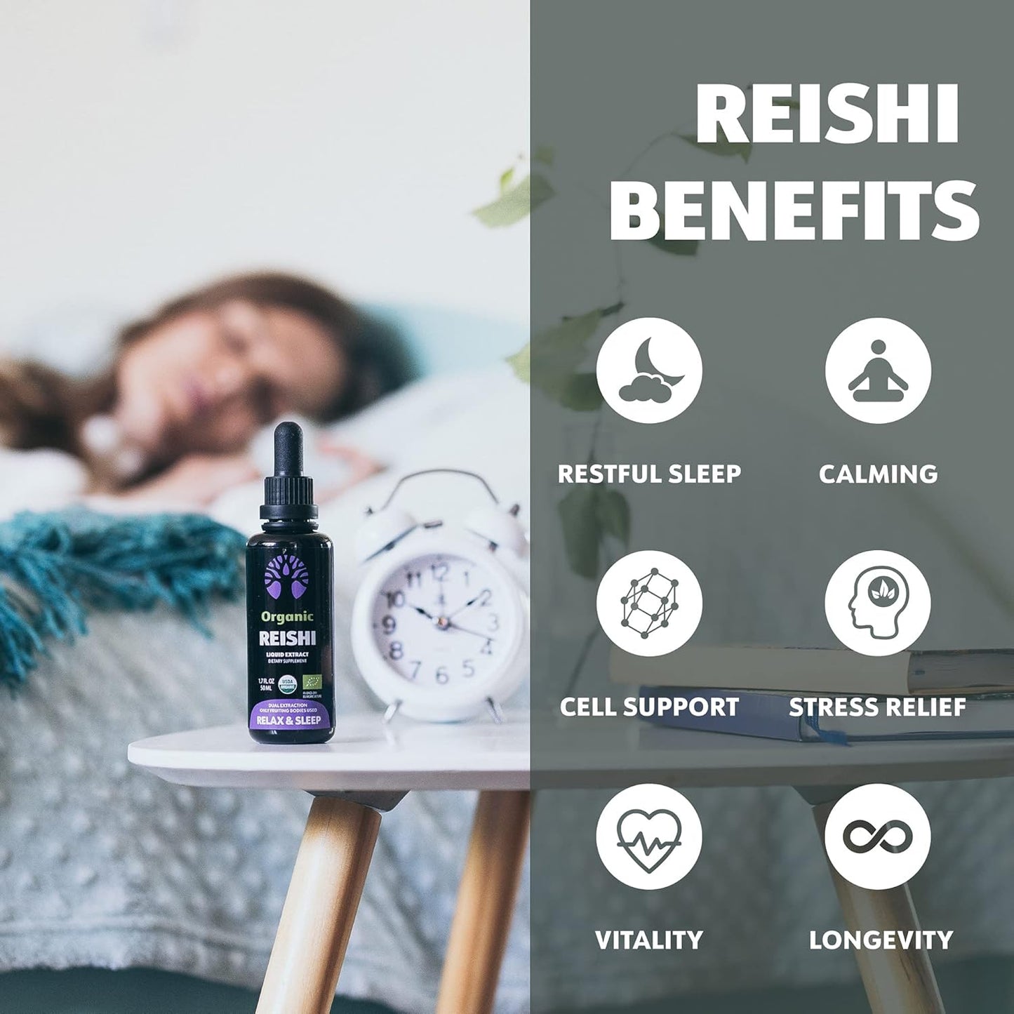 Organic Reishi Mushroom Supplement - 50 Servings of Fruiting Bodies for Sleep and Immune Support
