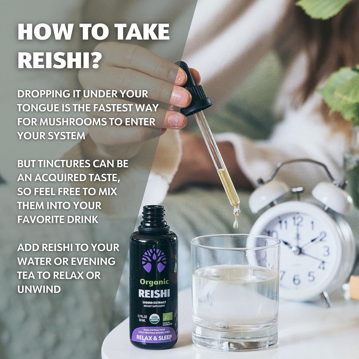 Organic Reishi Mushroom Supplement - 50 Servings of Fruiting Bodies for Sleep and Immune Support