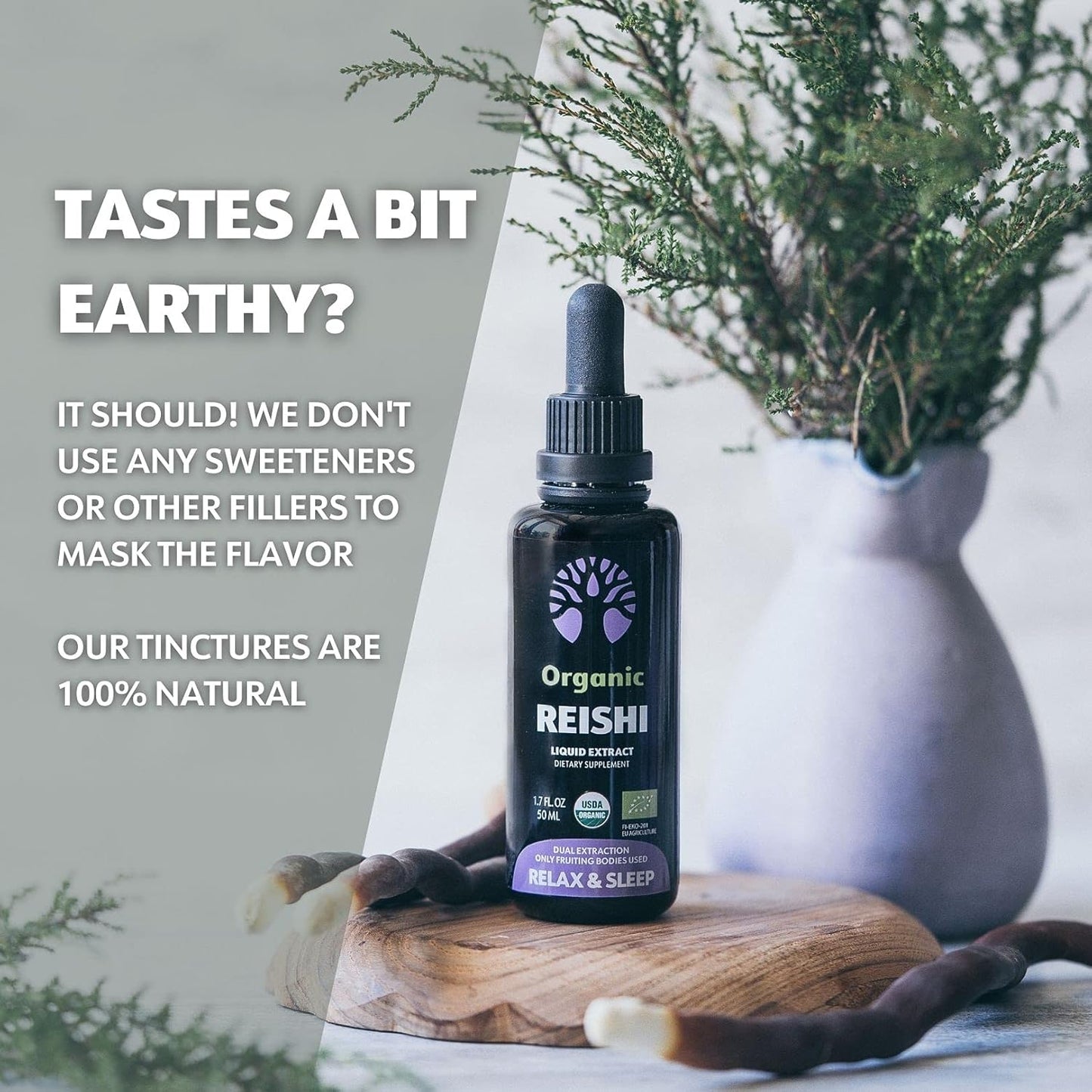 Organic Reishi Mushroom Supplement - 50 Servings of Fruiting Bodies for Sleep and Immune Support