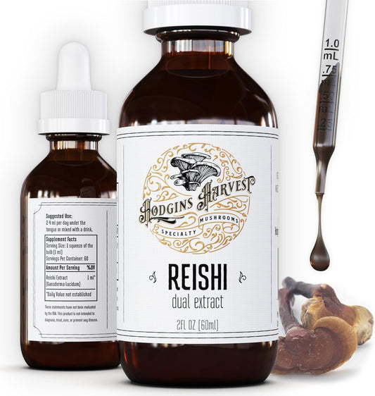 Organic Reishi Tincture Made with USA-Grown Mushrooms | Dual Extract | Extra-Concentrated (2 fl oz) by Hodgins Harvest