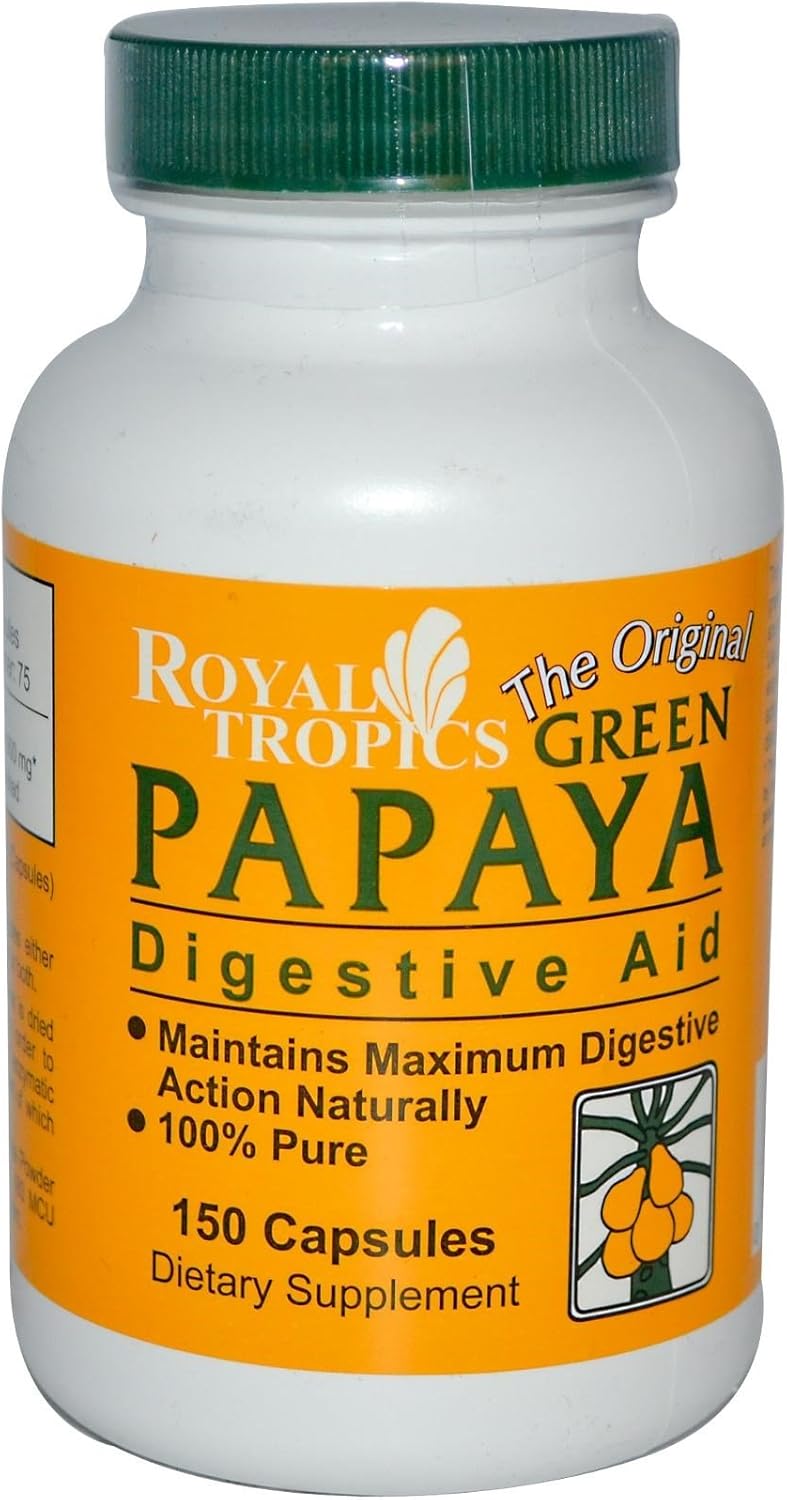 Organic Royal Tropics Green Papaya Digestive Enzyme Supplement - Natural Digestive Support for Gut Health