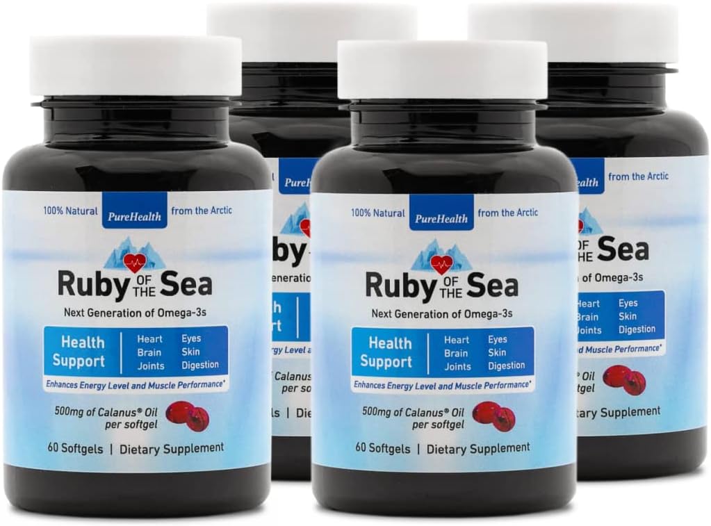 Organic Ruby of the Sea Marine Oil Supplement with Astaxanthin & Omega-3 - Heart & Brain Health - 4 Pack