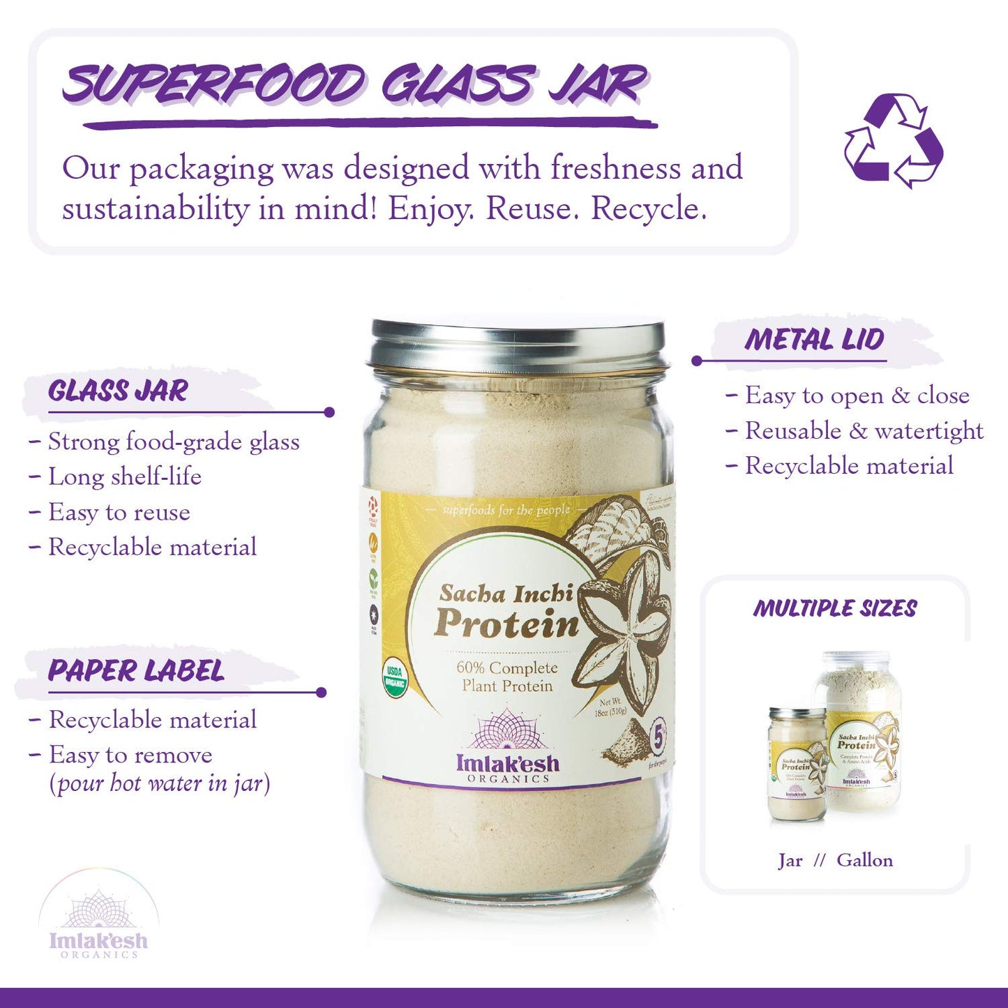 Organic Sacha Inchi Protein Powder - Plant Based Protein for Men and Women - Keto Friendly Low-Carb - Non-GMO, Paleo, Vegan - 14oz Jar