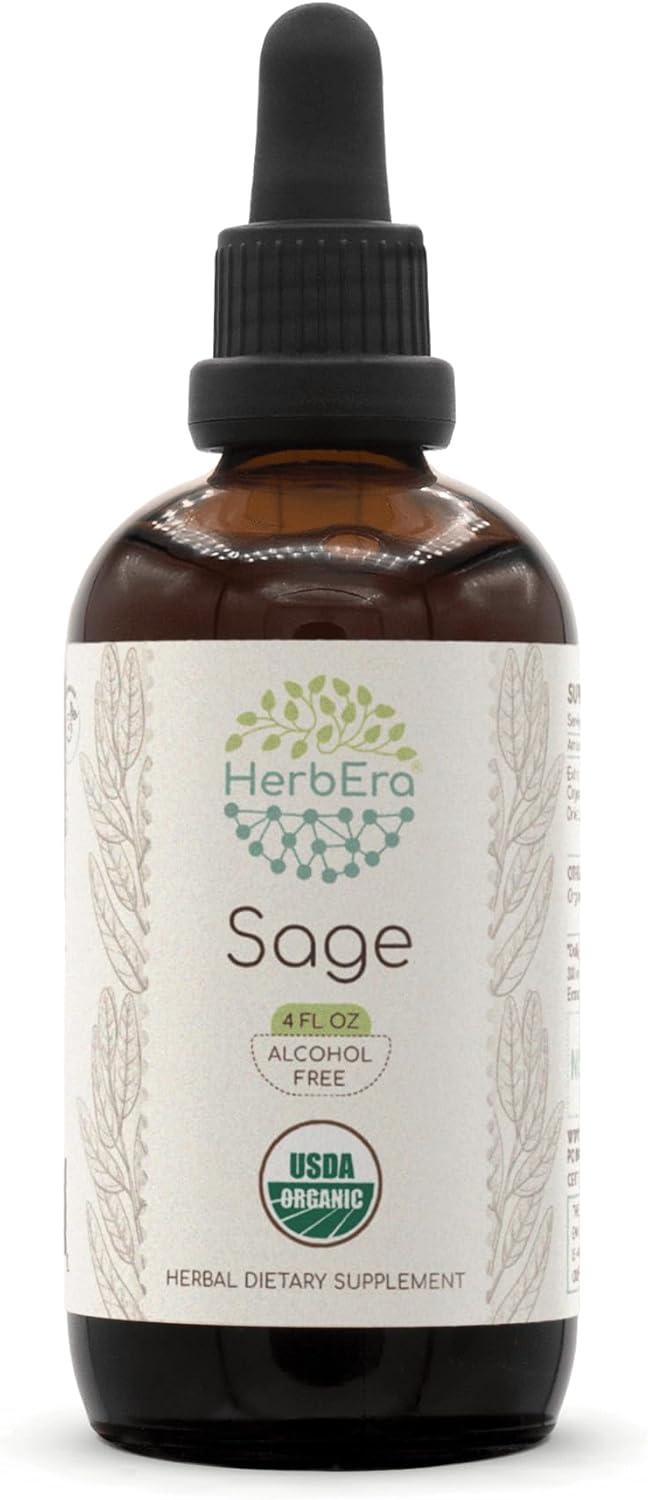 Organic Sage Tincture - Alcohol-Free Herbal Drops - High Potency Extract (4 oz)