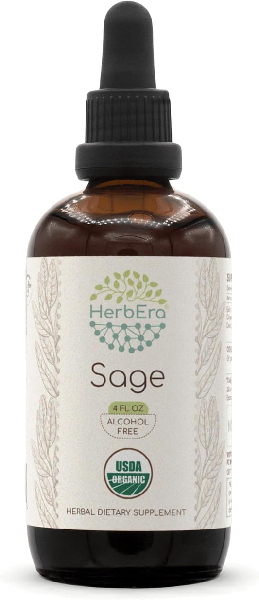 Organic Sage Tincture - Alcohol-Free Herbal Drops - High Potency Extract (4 oz)