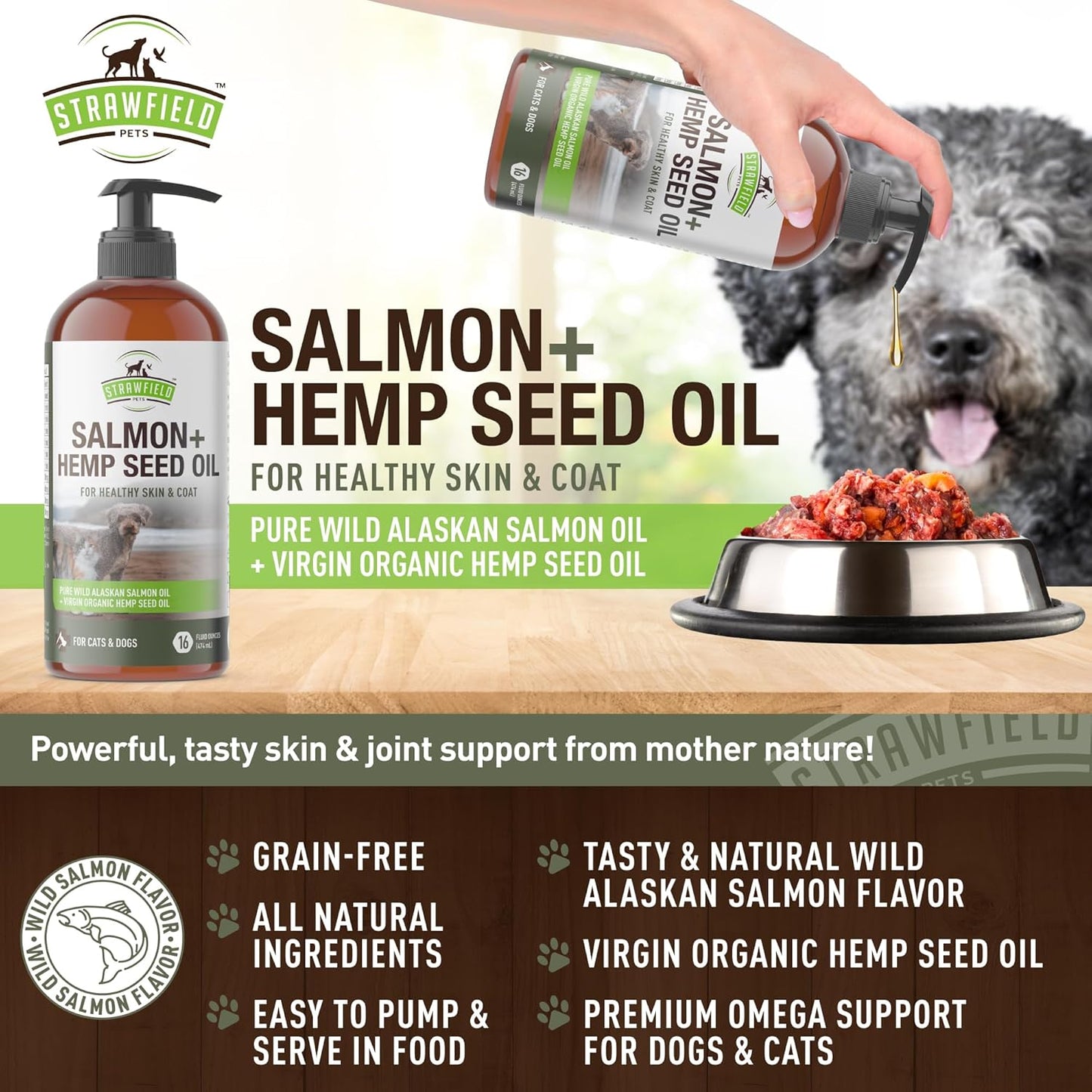 Organic Salmon andmetabolism boosterOil Blend for Dogs and Cats - Omega 3 Fish Oil for Shedding and Skin - 16 oz USA Made