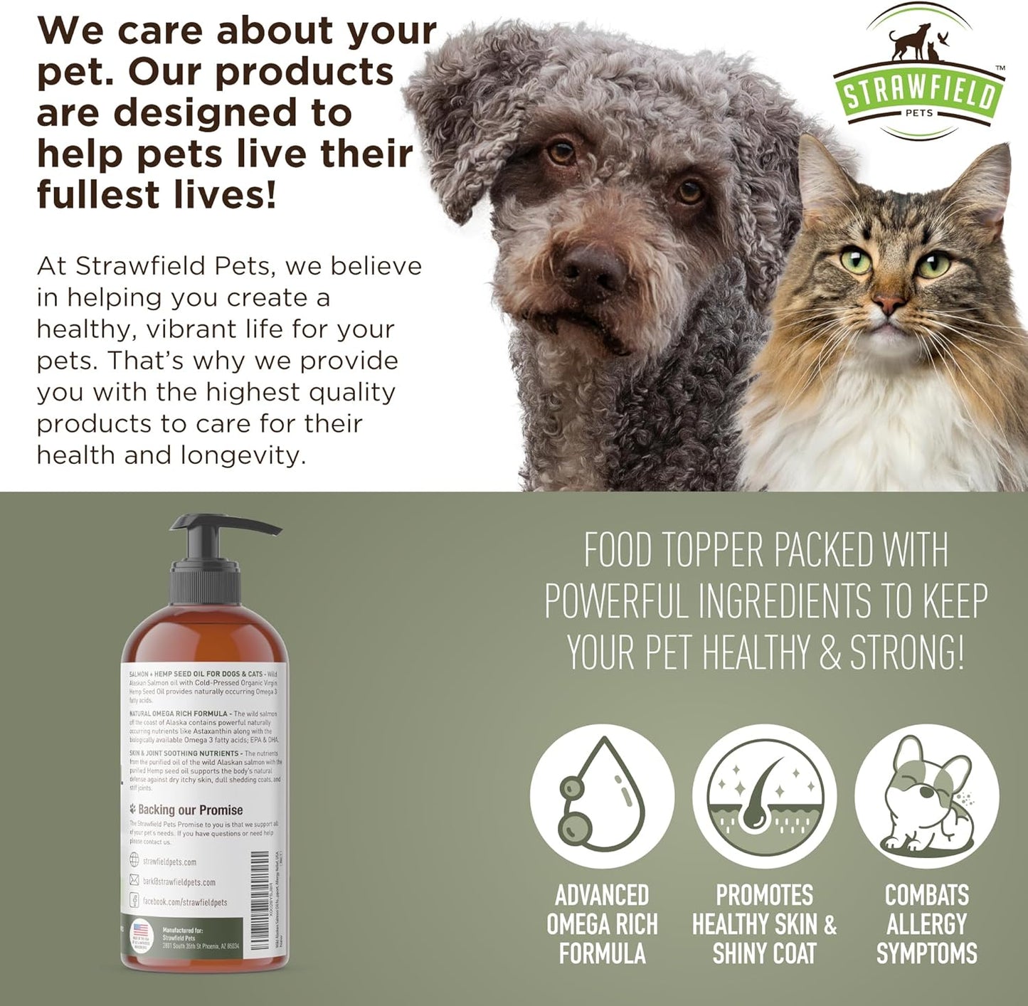 Organic Salmon andmetabolism boosterOil Blend for Dogs and Cats - Omega 3 Fish Oil for Shedding and Skin - 16 oz USA Made
