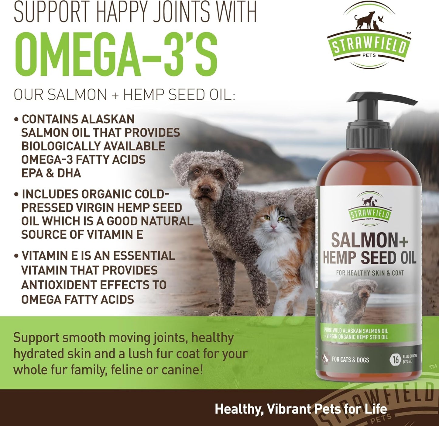 Organic Salmon andmetabolism boosterOil Blend for Dogs and Cats - Omega 3 Fish Oil for Shedding and Skin - 16 oz USA Made