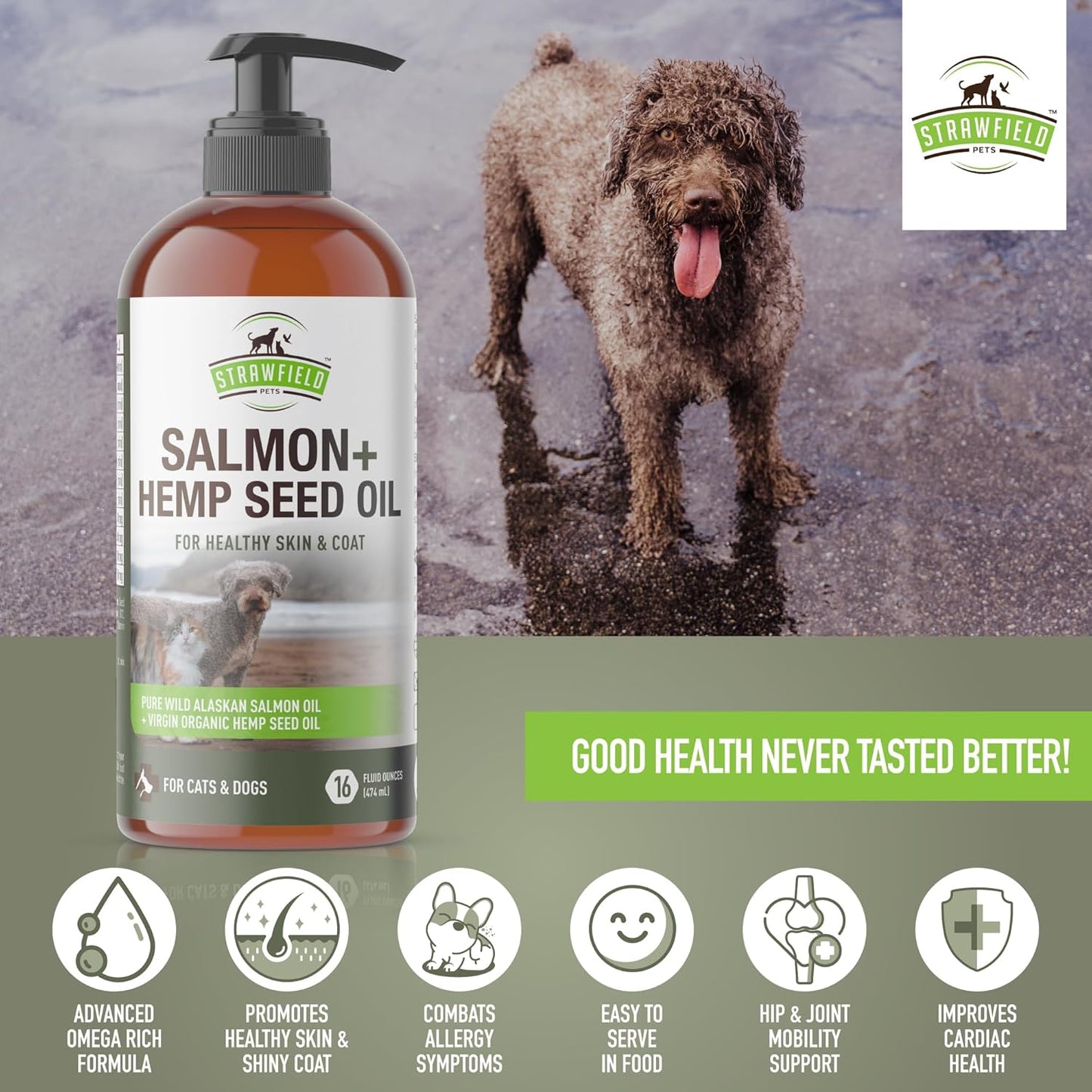 Organic Salmon andmetabolism boosterOil Blend for Dogs and Cats - Omega 3 Fish Oil for Shedding and Skin - 16 oz USA Made