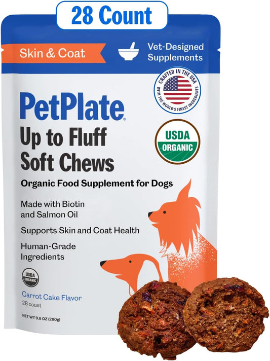 Organic Salmon Oil & Biotin Soft Chews for Dogs, Skin & Coat Support, Grain-Free, Human-Grade, Pet Supplies - 9.8oz Pack