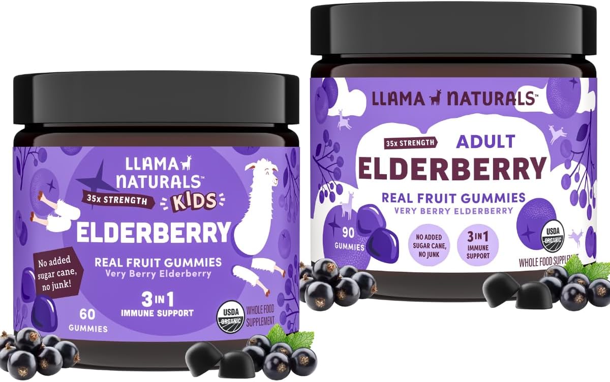 Organic Sambucus Elderberry Gummies for Kids & Adults | Immune Support with Zinc & Vitamin C | Vegan, No Added Sugar | Plant-Based Chewable Gummies for the Whole Family