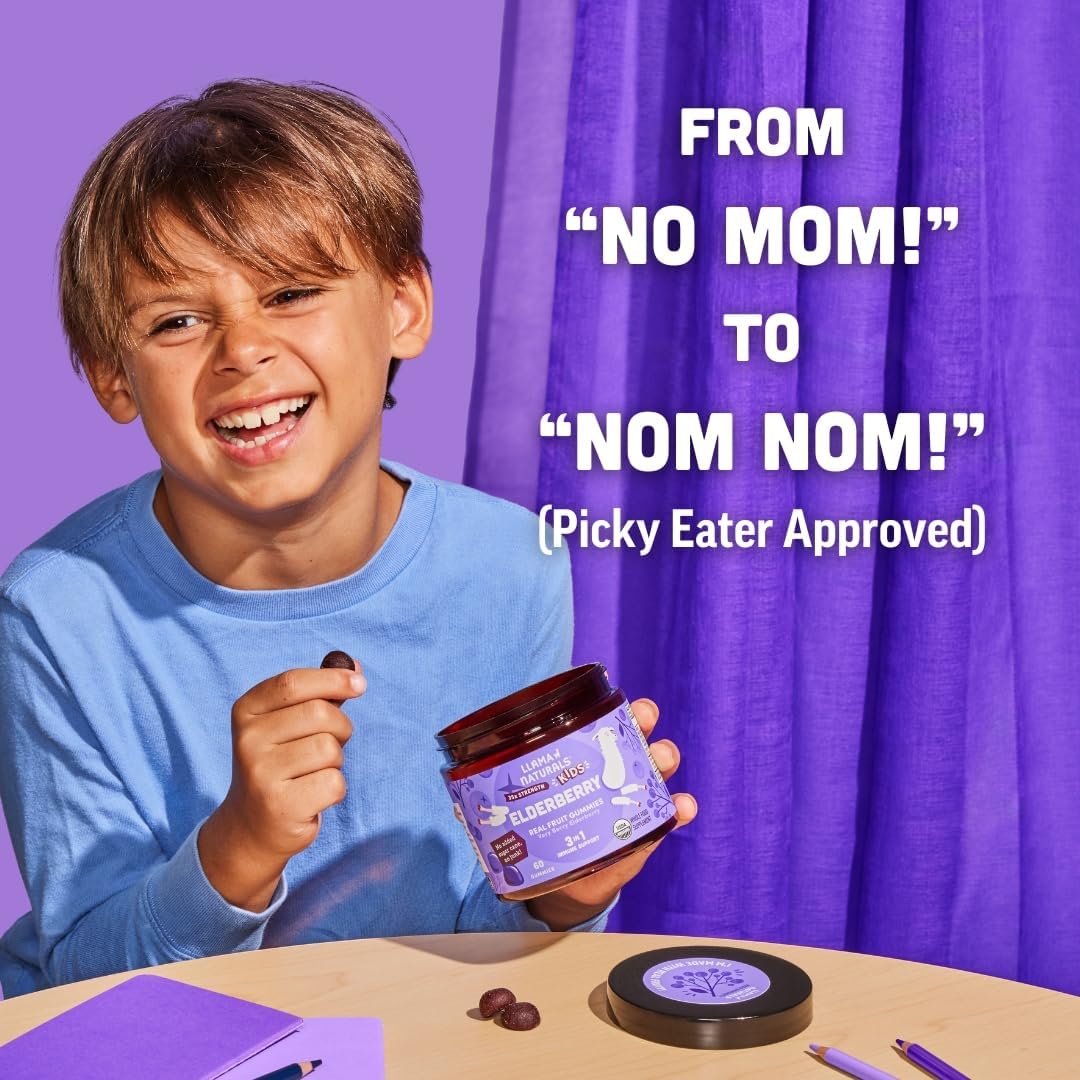 Organic Sambucus Elderberry Gummies for Kids & Adults | Immune Support with Zinc & Vitamin C | Vegan, No Added Sugar | Plant-Based Chewable Gummies for the Whole Family