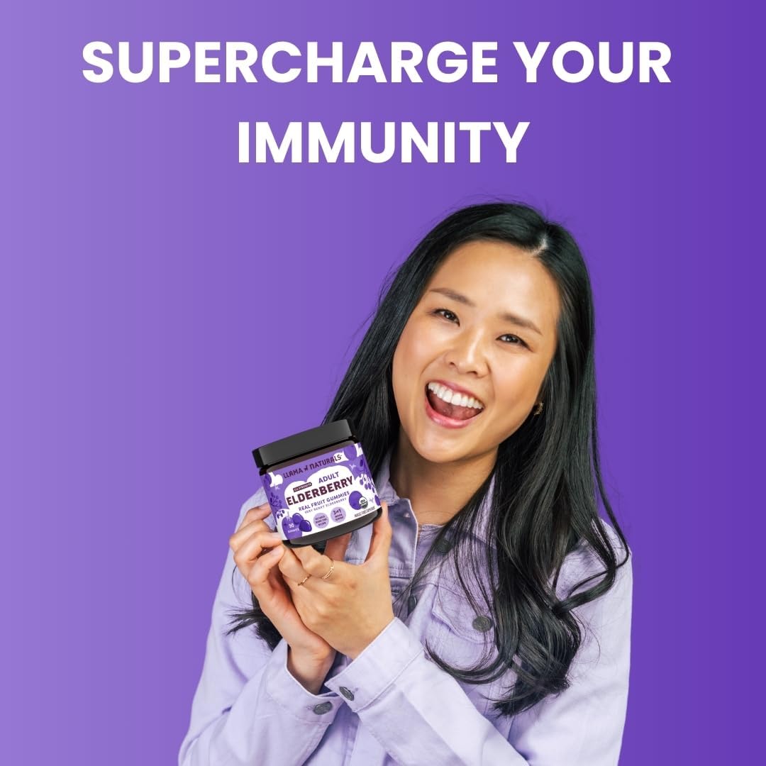 Organic Sambucus Elderberry Gummies for Kids & Adults | Immune Support with Zinc & Vitamin C | Vegan, No Added Sugar | Plant-Based Chewable Gummies for the Whole Family