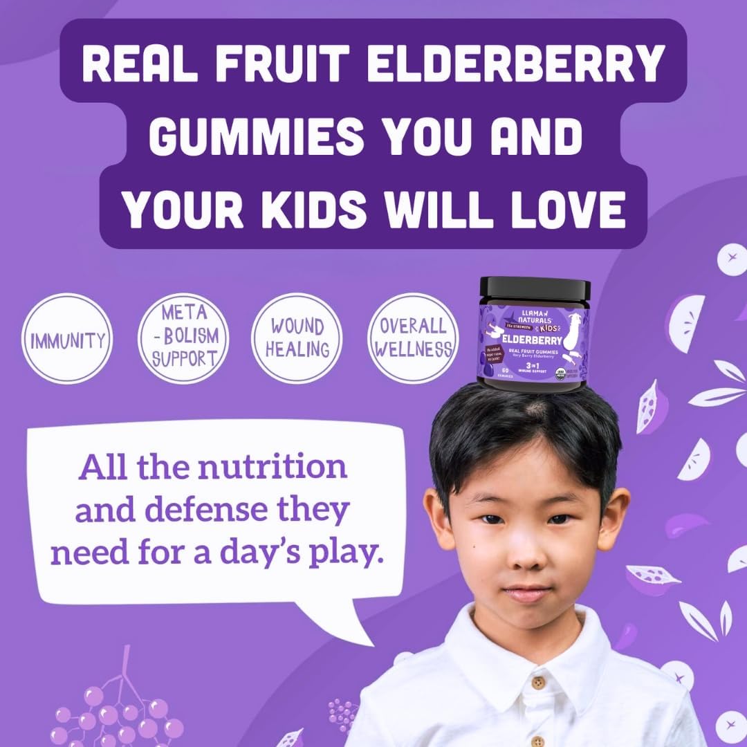 Organic Sambucus Elderberry Gummies for Kids & Adults | Immune Support with Zinc & Vitamin C | Vegan, No Added Sugar | Plant-Based Chewable Gummies for the Whole Family