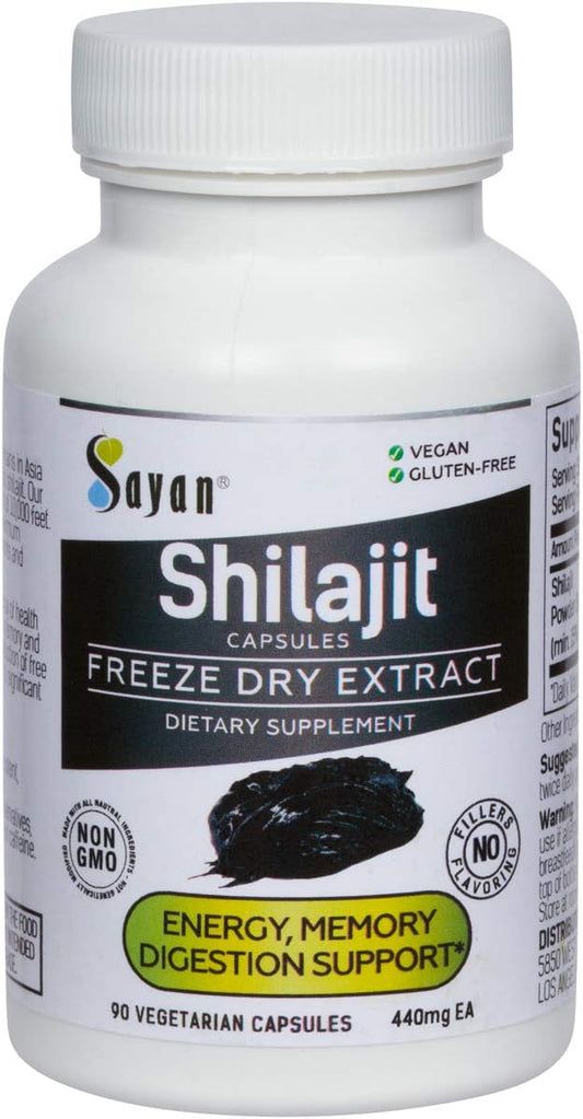 Organic Sayan Shilajit Capsules - 90 Count, 440mg - High Fulvic Acid, Immune Support, Energy Boost - Non-GMO, No Fillers - Natural Cleanse Supplement