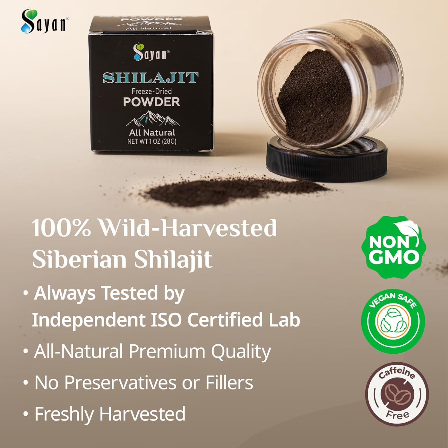 Organic Sayan Shilajit Powder 1oz - Immune System Support, Memory & Focus Booster - Natural Energy Supplement - Vegan & Non-GMO - 5 Months Supply