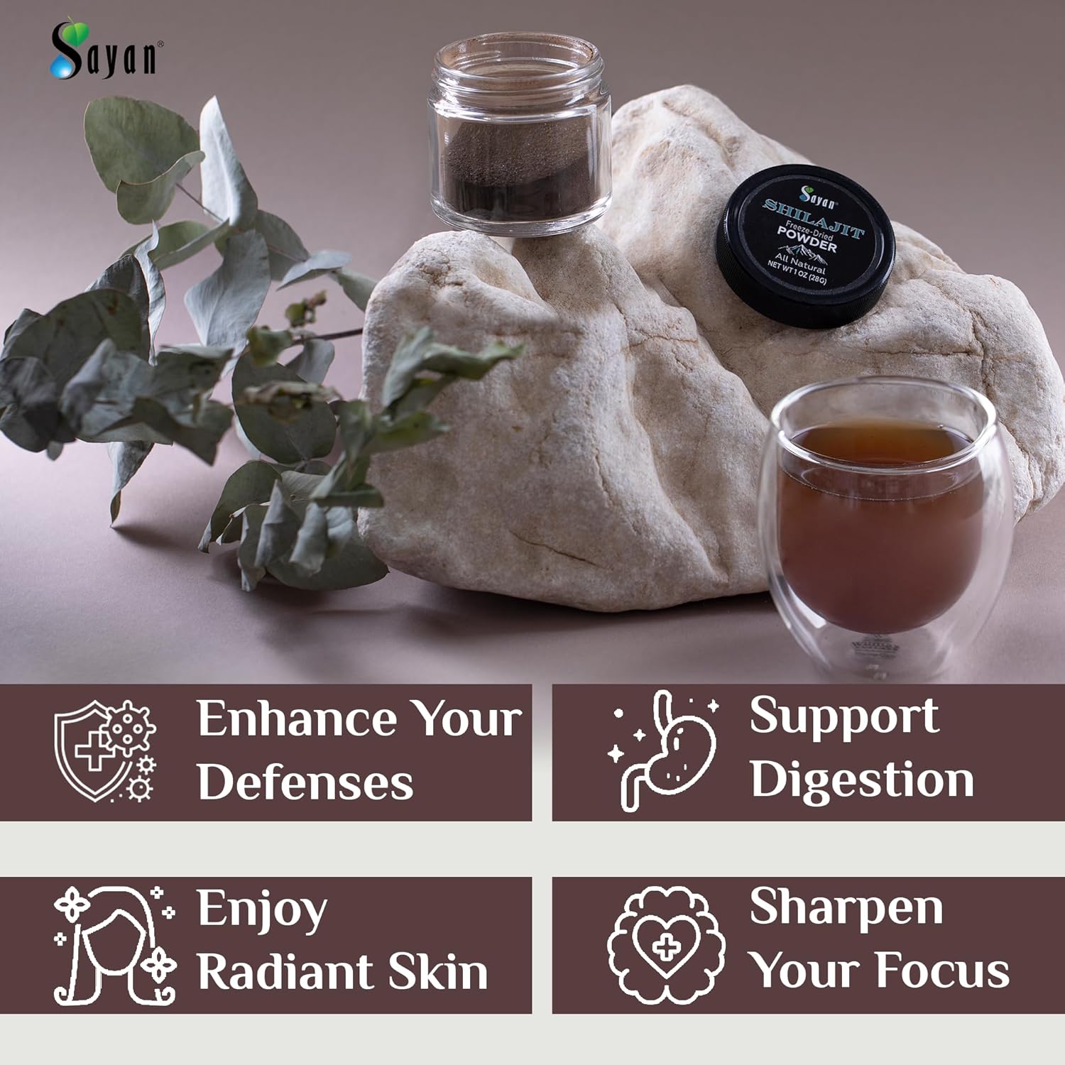 Organic Sayan Shilajit Powder 1oz - Immune System Support, Memory & Focus Booster - Natural Energy Supplement - Vegan & Non-GMO - 5 Months Supply