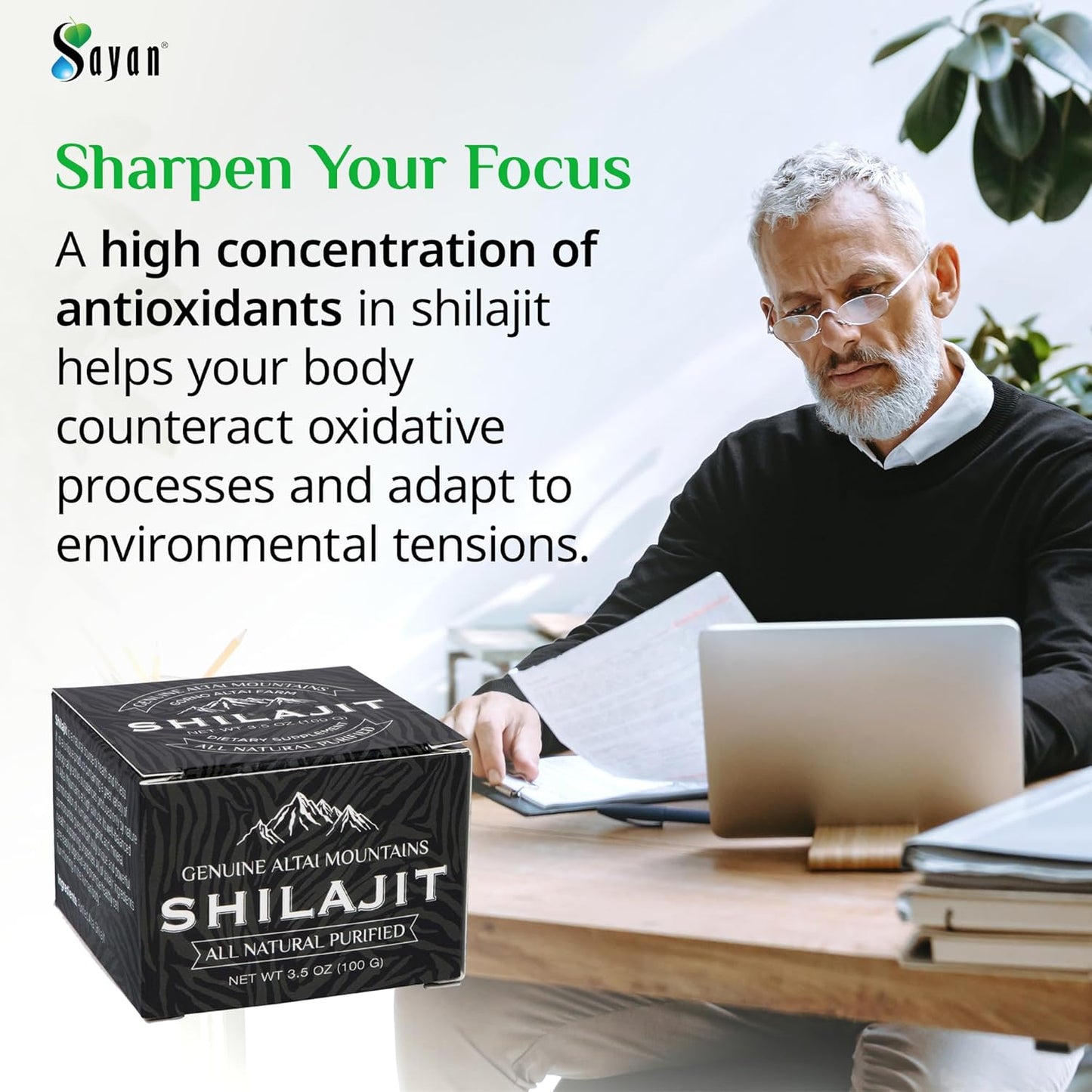 Organic Sayan Shilajit Resin 3.5oz/100g - Vegan Fulvic Acid Supplement for Immune System, Memory, Focus, and Energy - Detox Support