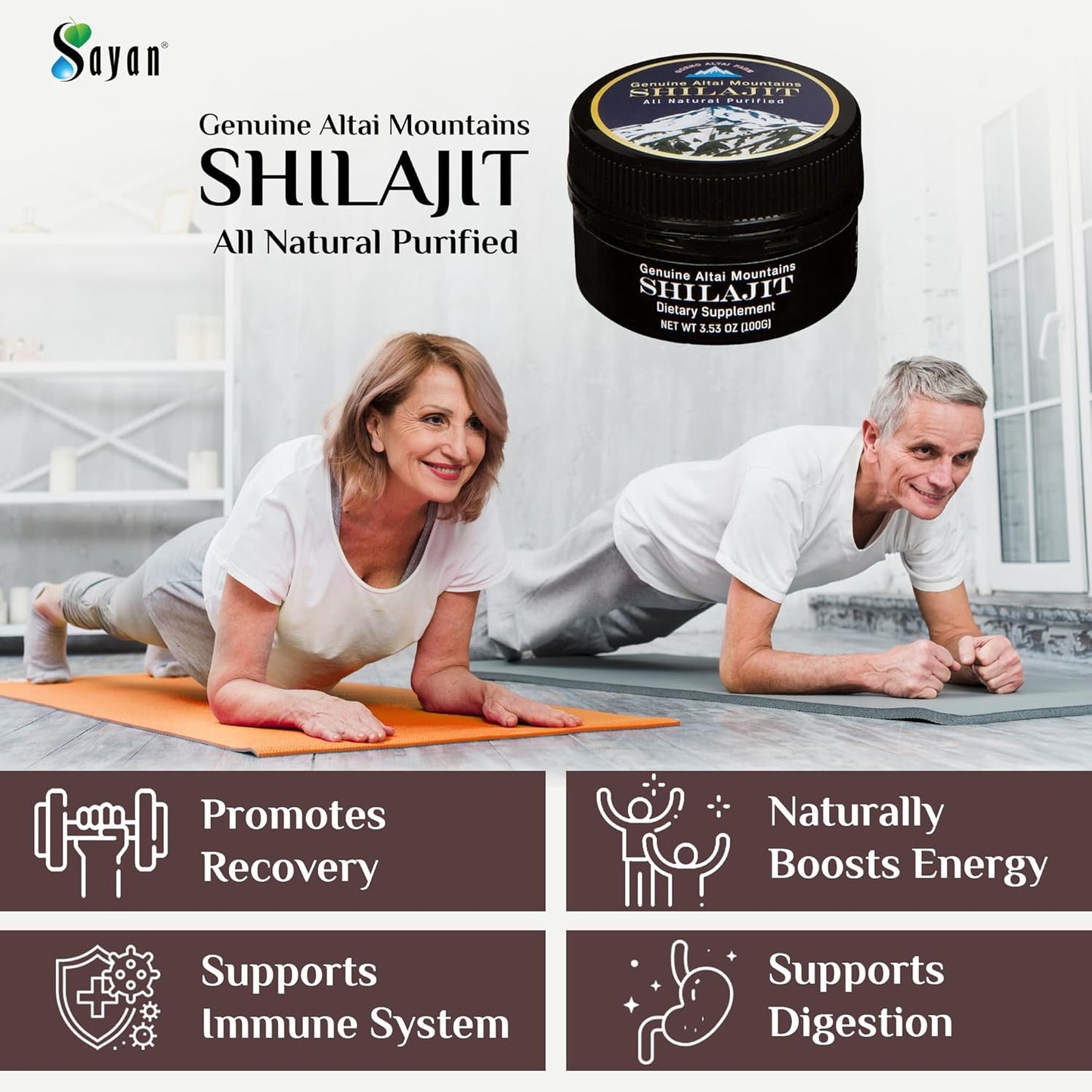 Organic Sayan Shilajit Resin 3.5oz/100g - Vegan Fulvic Acid Supplement for Immune System, Memory, Focus, and Energy - Detox Support