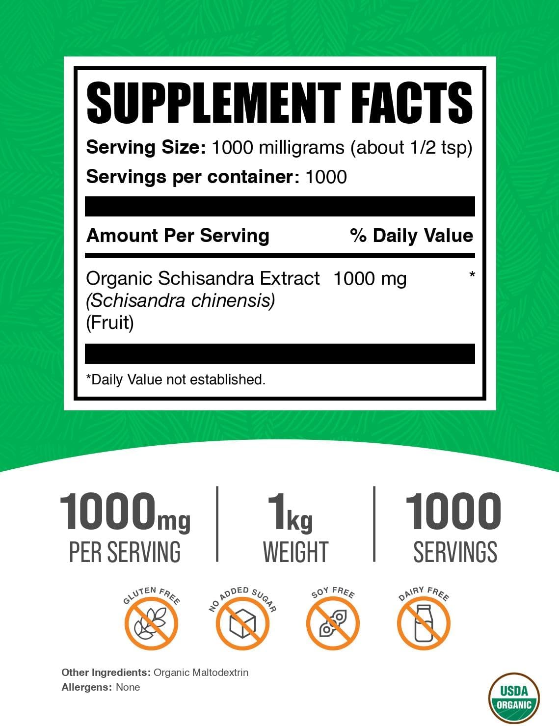 Organic Schisandra Extract Powder - Herbal Supplement with Schisandra Berries - Gluten Free, 1000mg - 1kg (2.2 lbs) Pack