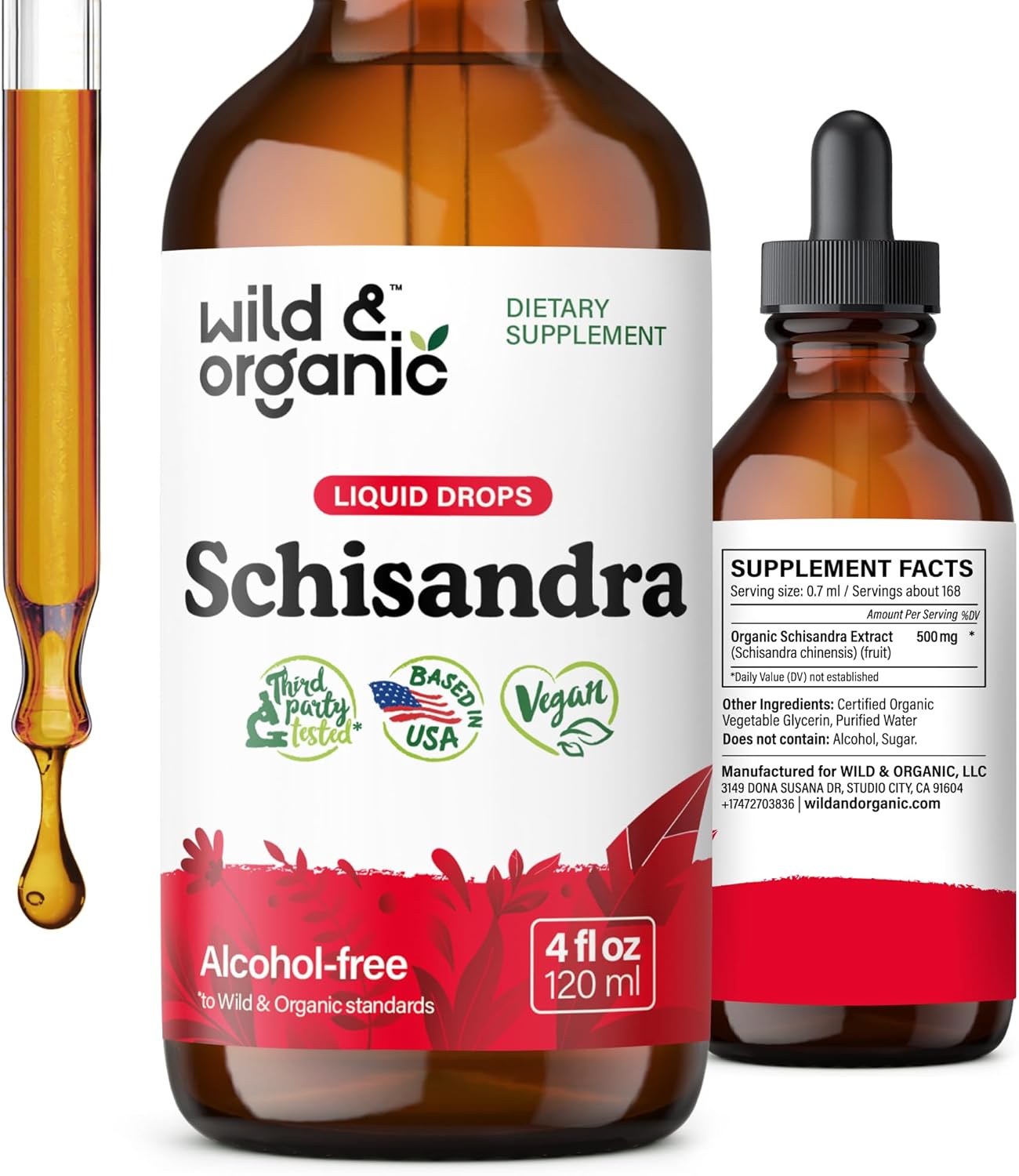 Organic Schisandra Tincture 500mg - Natural Relaxation Supplement - Liquid Chinensis Berry Extract - Vegan, Sugar & Alcohol-Free - 4 fl oz