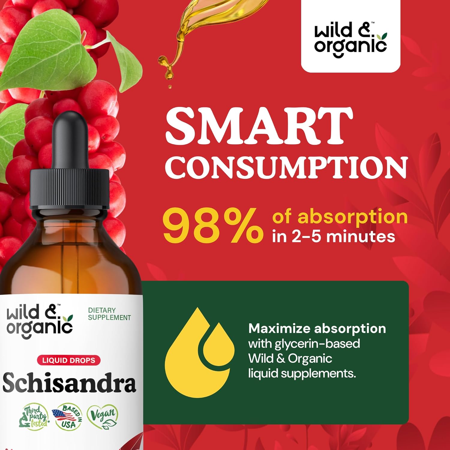 Organic Schisandra Tincture 500mg - Natural Relaxation Supplement - Liquid Chinensis Berry Extract - Vegan, Sugar & Alcohol-Free - 4 fl oz