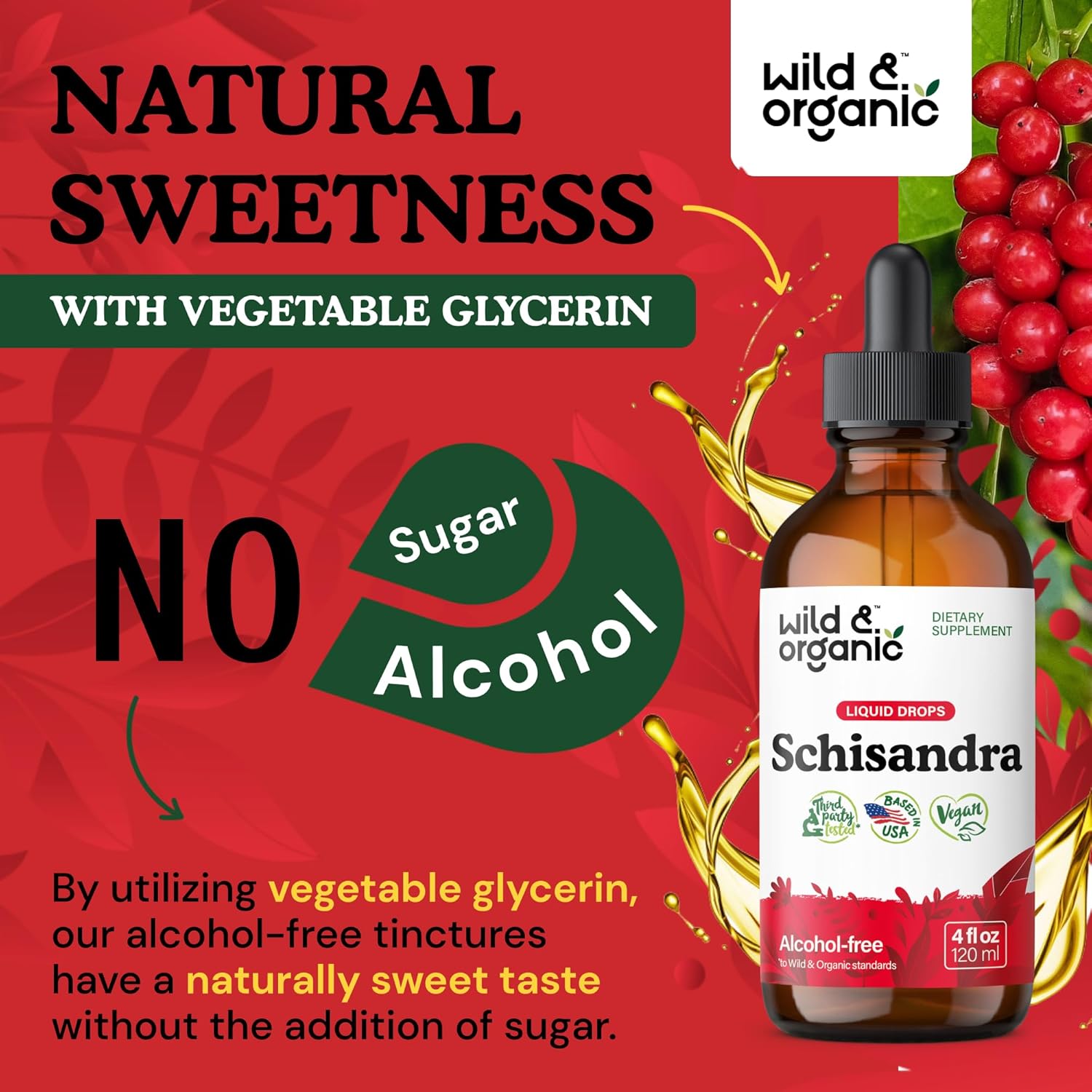 Organic Schisandra Tincture 500mg - Natural Relaxation Supplement - Liquid Chinensis Berry Extract - Vegan, Sugar & Alcohol-Free - 4 fl oz