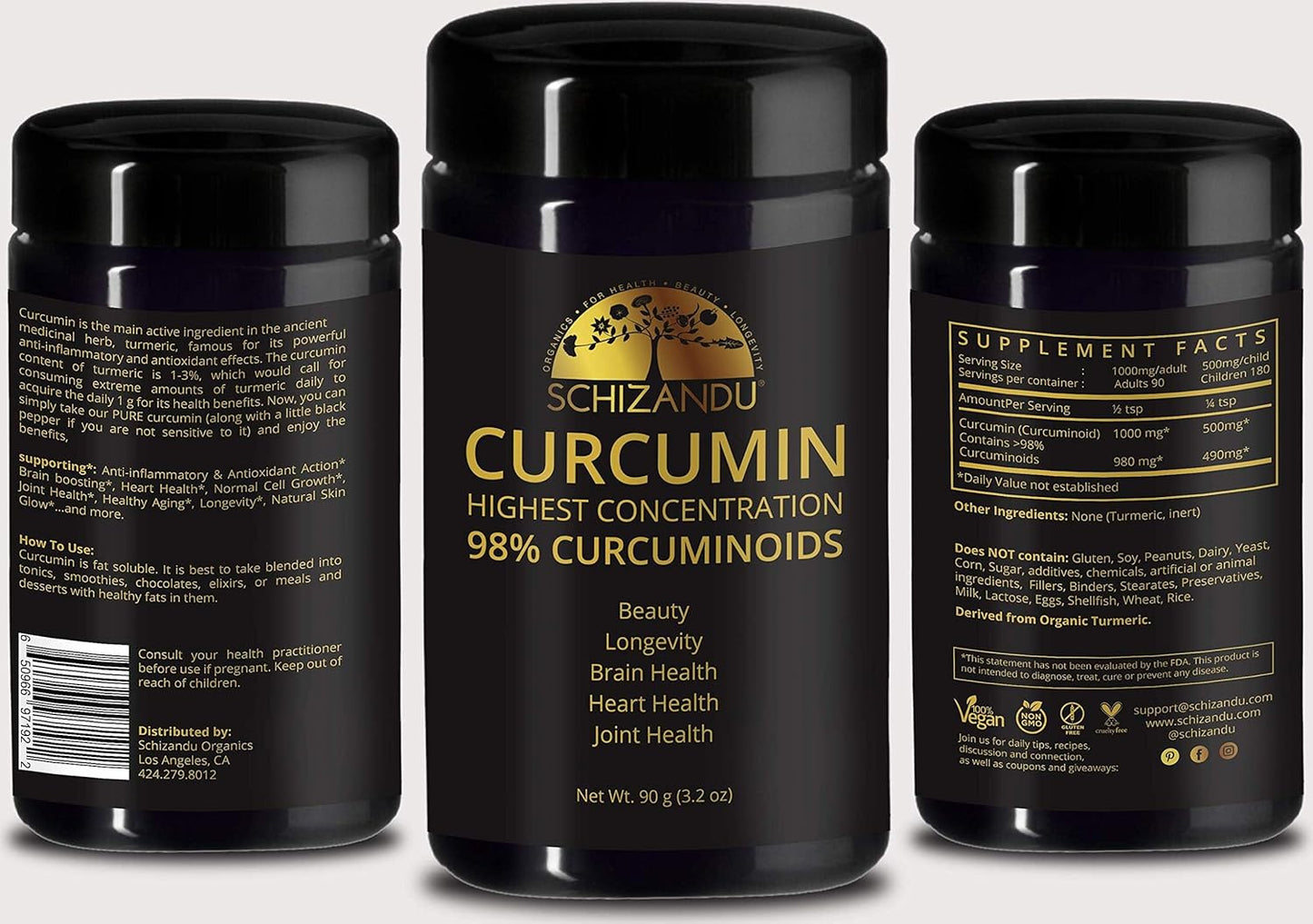 Organic Schizandu Curcumin Extract 98% Concentration in 90g Miron Glass - Turmeric