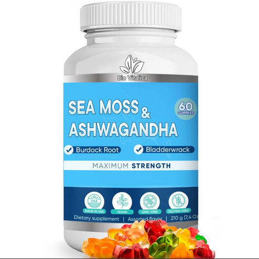 Organic Sea Moss and Ashwagandha Gummies for Energy and Immunity - 60 Vegan Supplements for Men and Women - BoostGo Australia