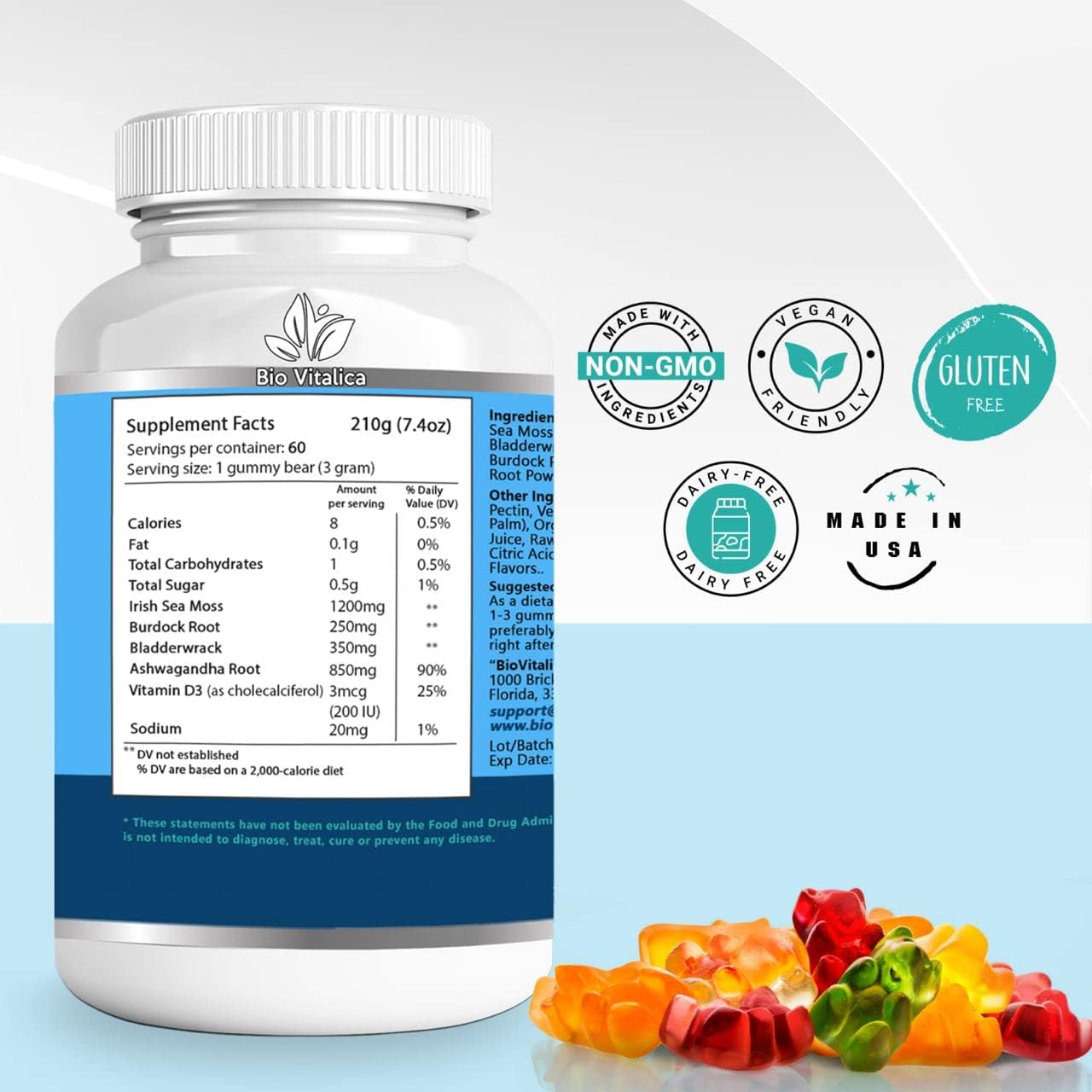 Organic Sea Moss and Ashwagandha Gummies for Energy and Immunity - 60 Vegan Supplements for Men and Women - BoostGo Australia