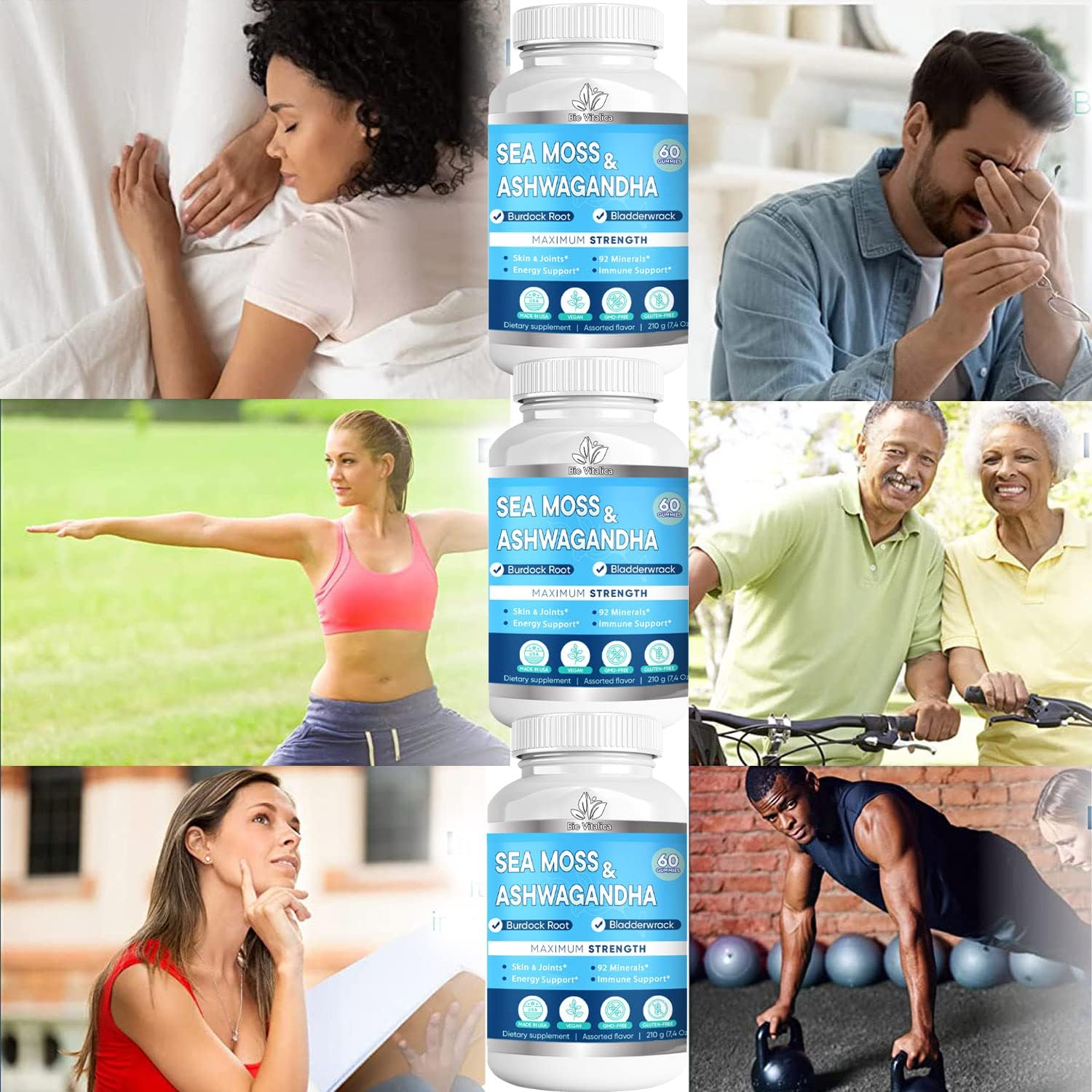 Organic Sea Moss and Ashwagandha Gummies for Energy and Immunity - 60 Vegan Supplements for Men and Women - BoostGo Australia