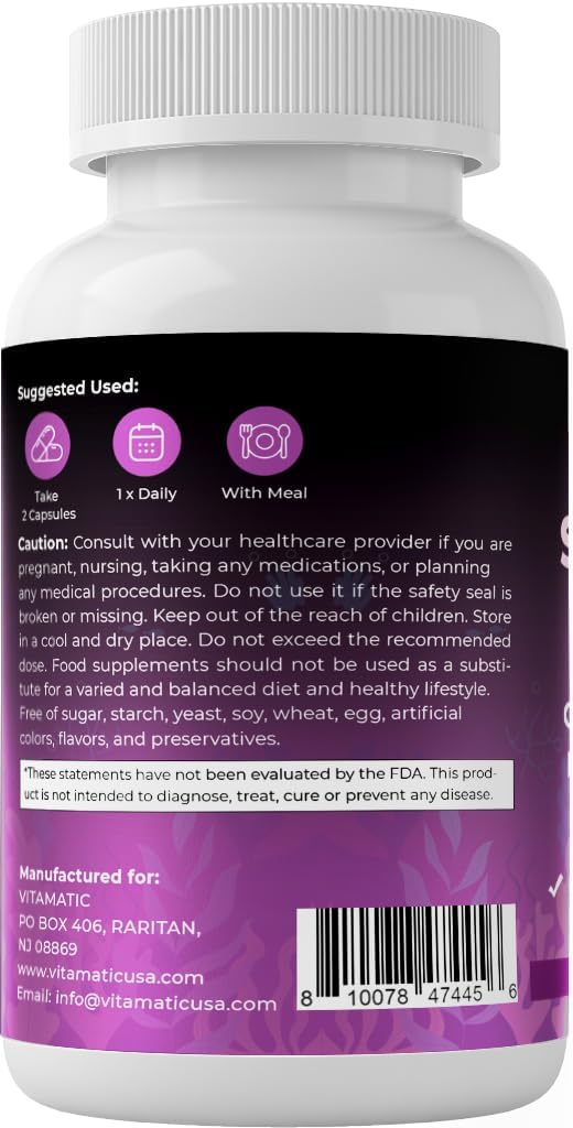 Organic Sea Moss & Black Seed Oil Blend with Ashwagandha, Turmeric, Bladderwrack & Burdock - 180 Vegan Capsules